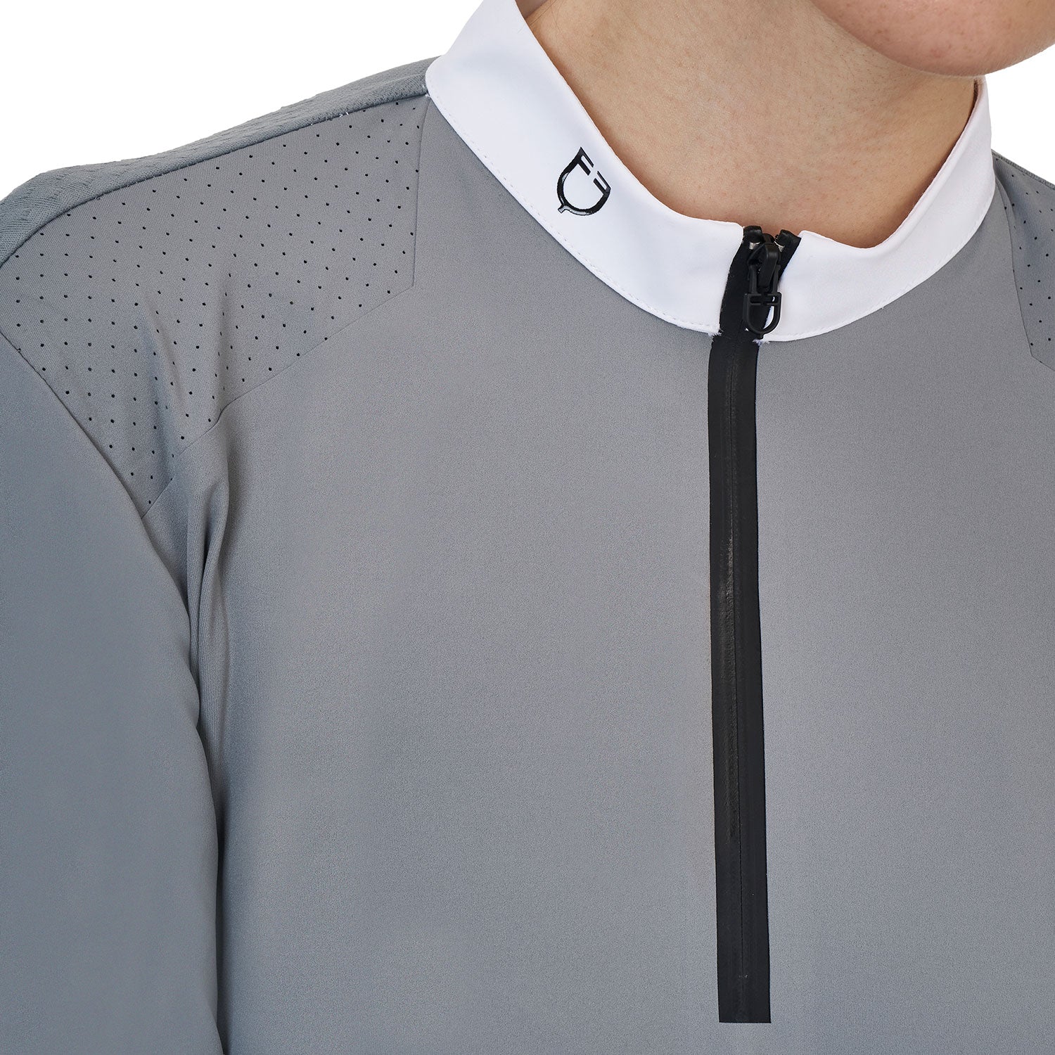 Equestro women's competition ridertechnology ls polo shirt with zip - Colore MOCKINGBIRD (18-4015)