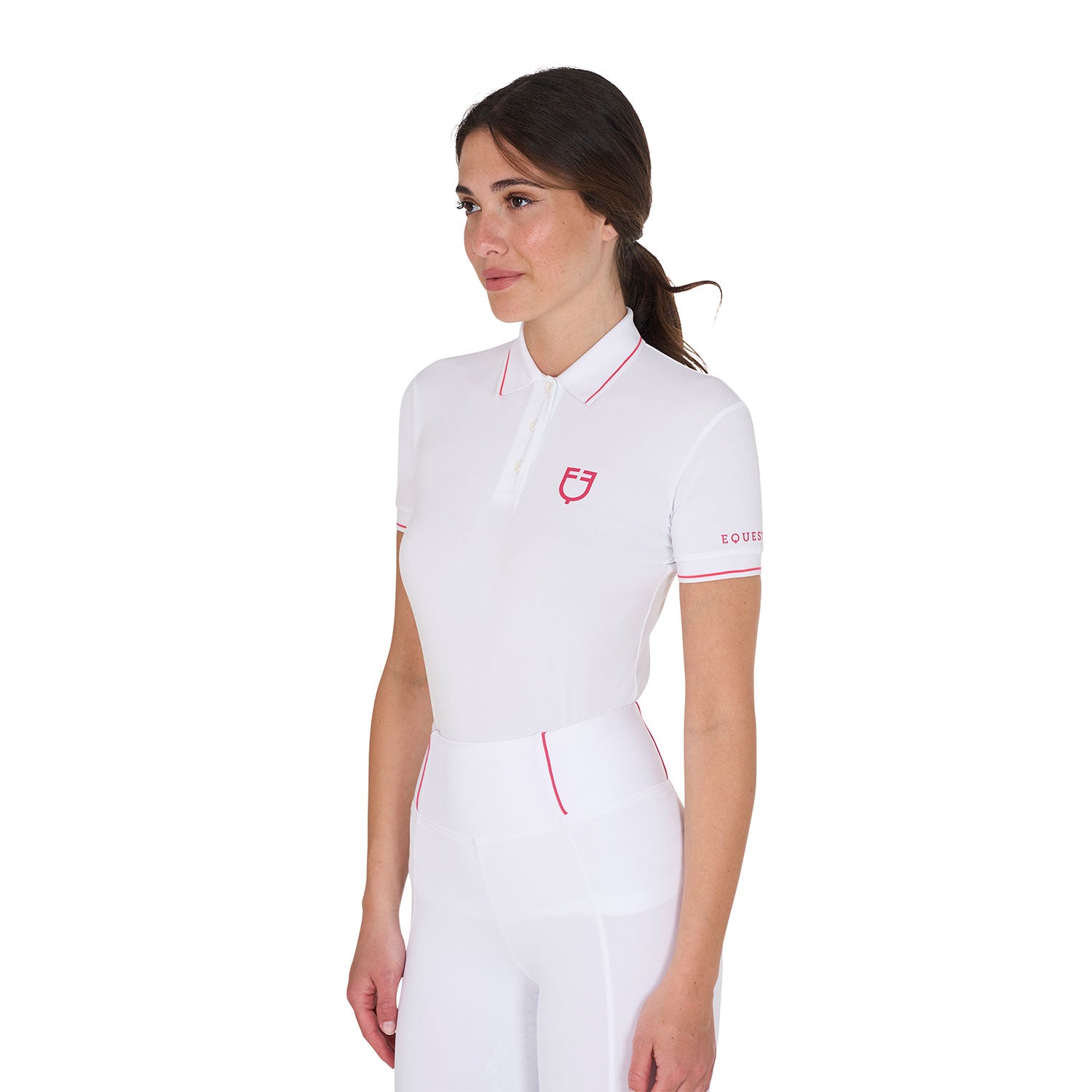 Equestro technical woman training polo - Colore WHITE/HONEYSUCKLE (18-2120)