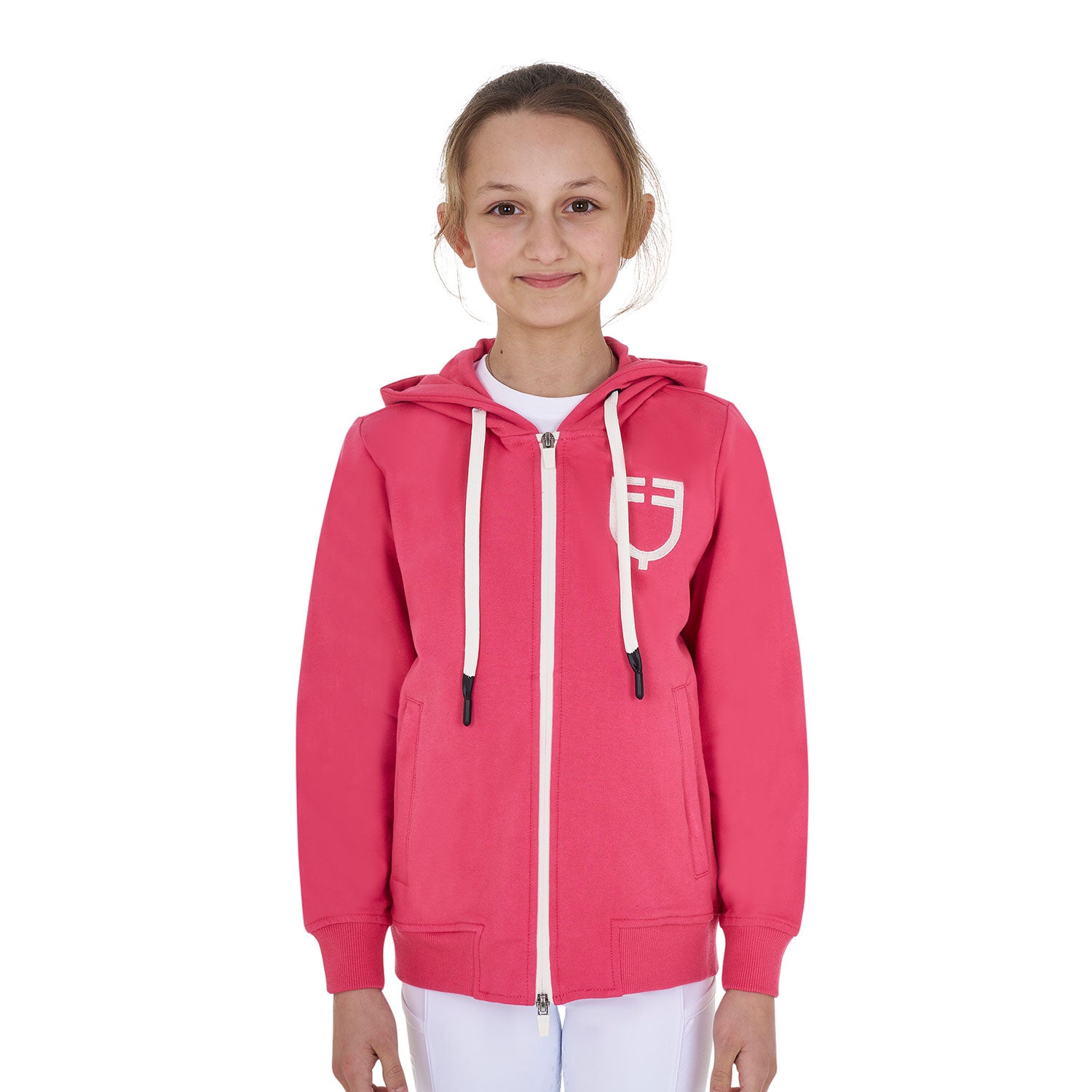 Equestro girl's institutional hoodie - Colore HONEYSUCKLE (18-2120)/ANTIQUE WHITE (11-0105)