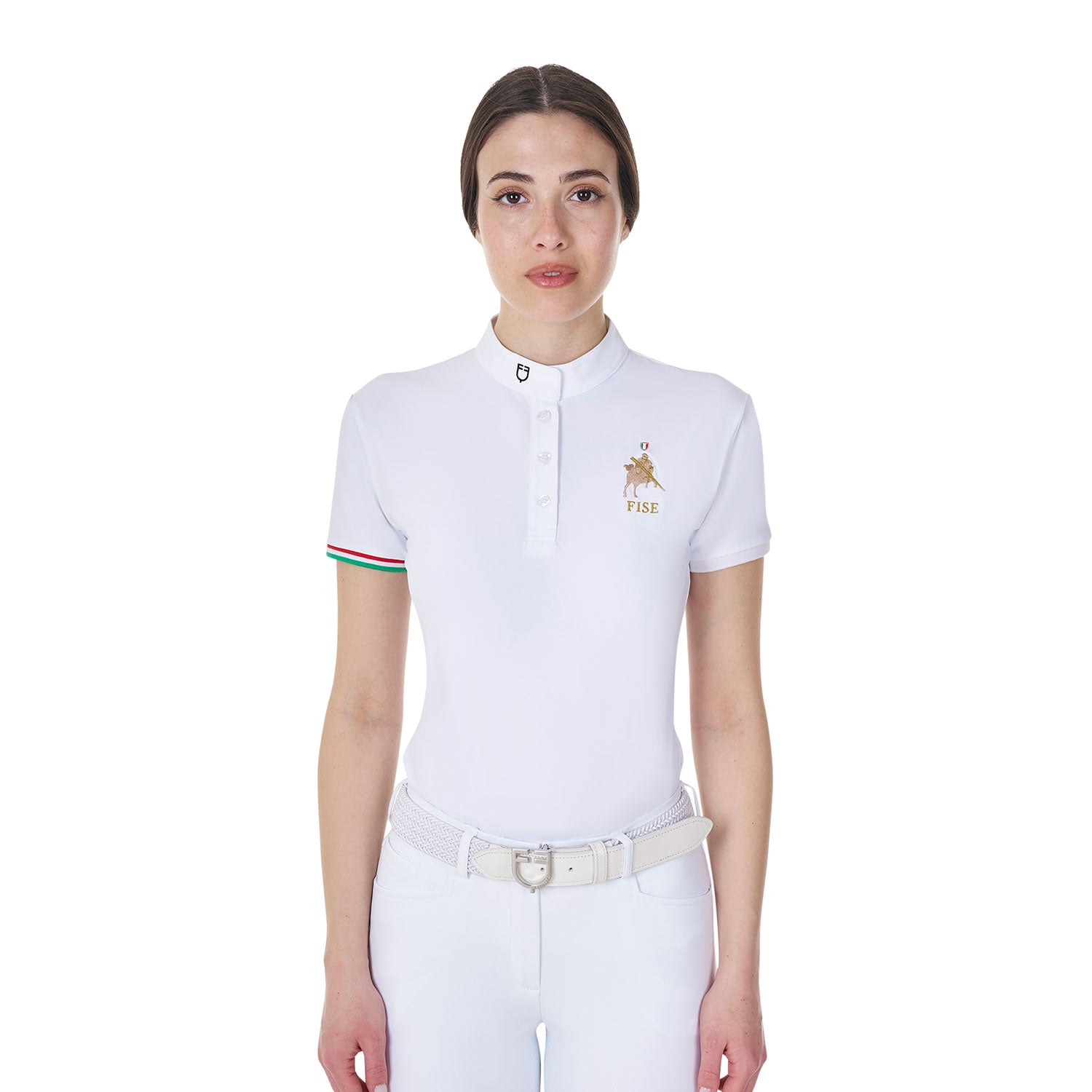 Equestro women's competition polo ss flag buttons equestroxfise - neutra
