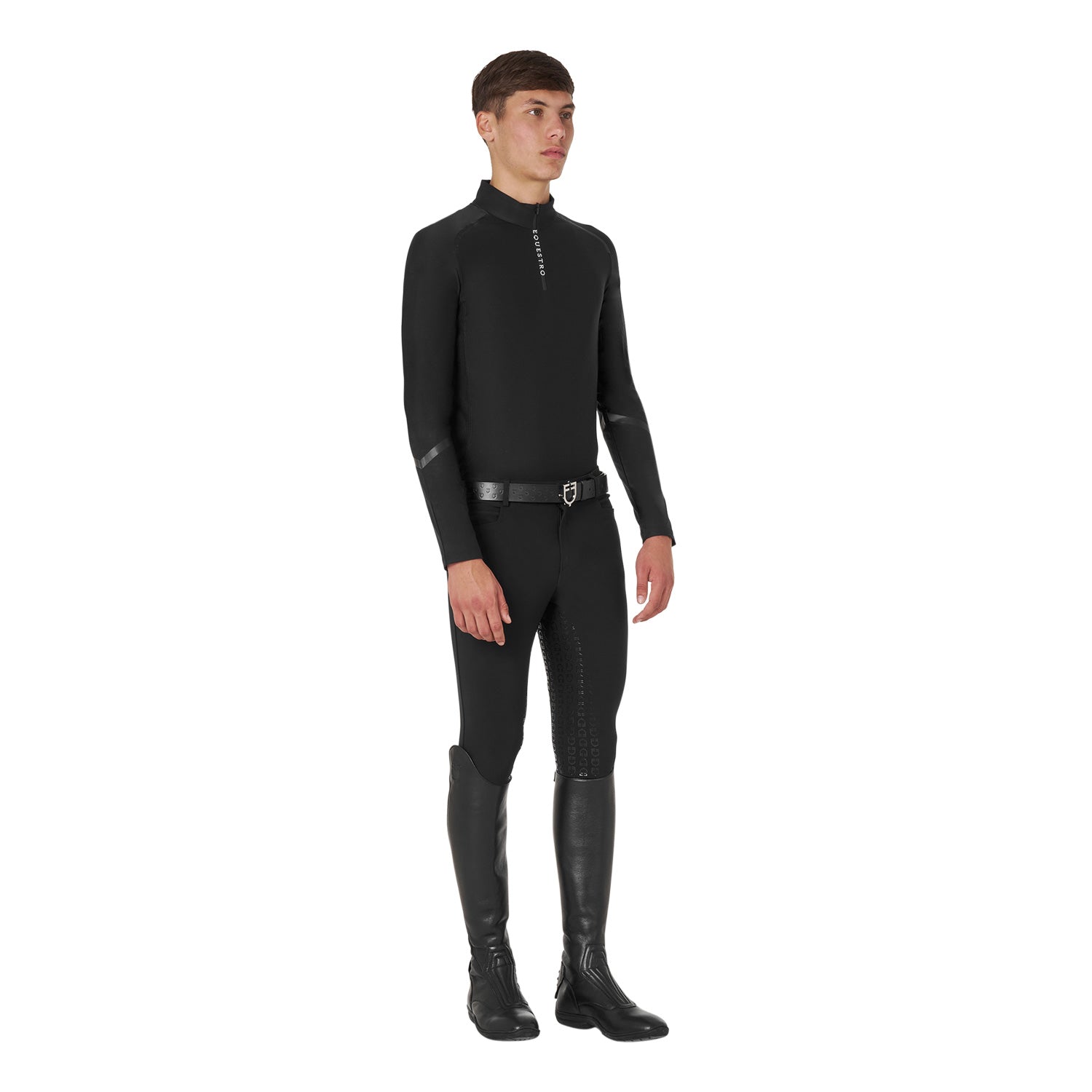 Equestro men's technical training polo shirt ls zip - Colore BLACK