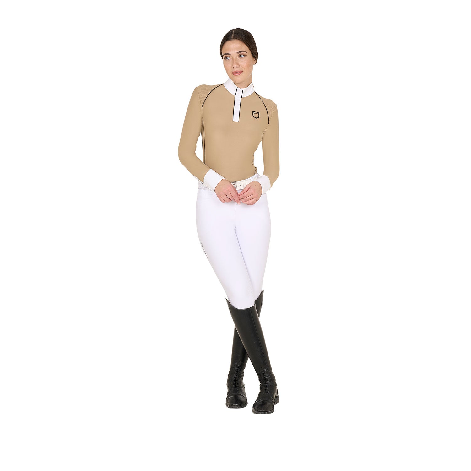 Equestro women's competition polo shirt ls mesh insert - Colore BEIGE