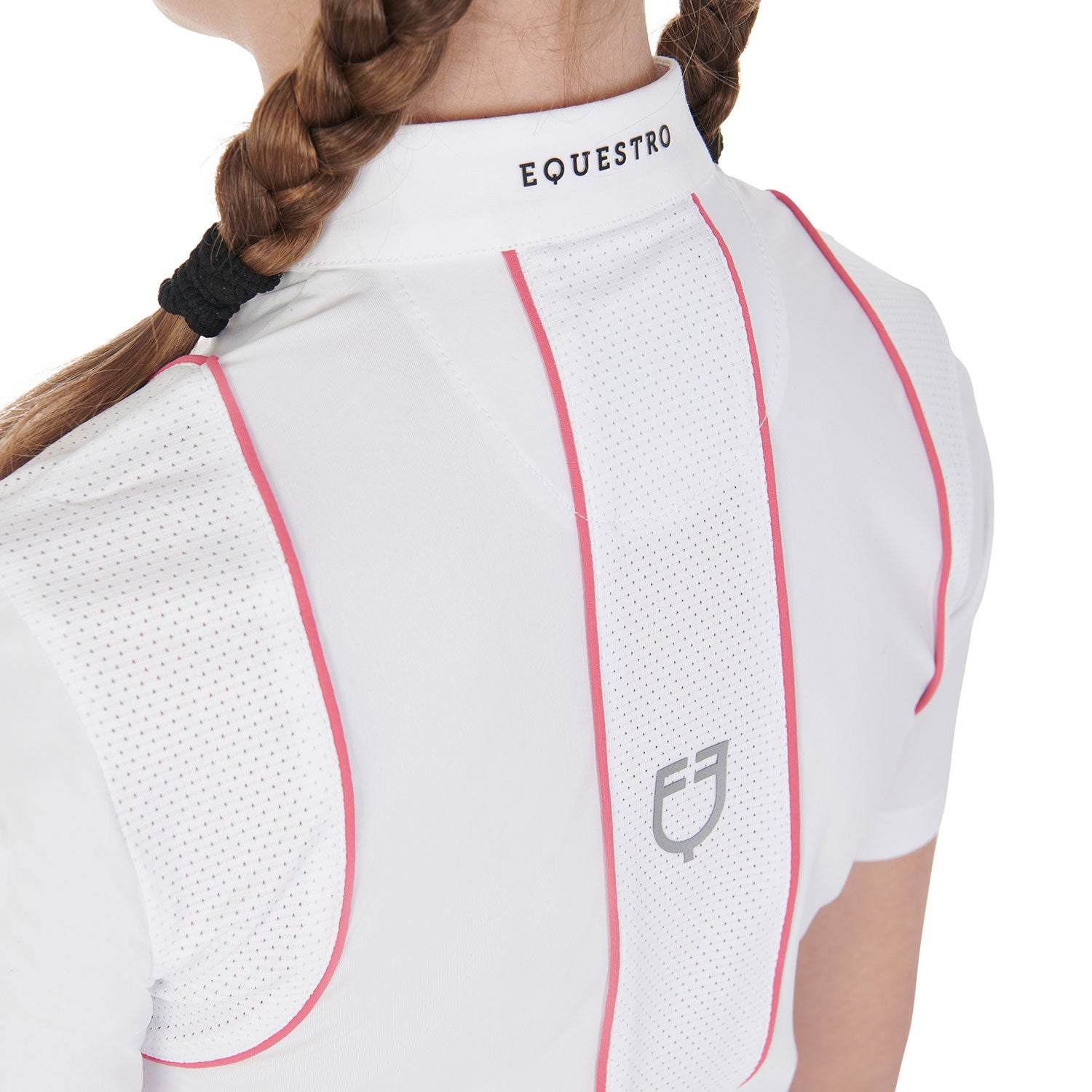 Equestro girl's competition polo shirt ss buttons - Colore WHITE/FUCSIA