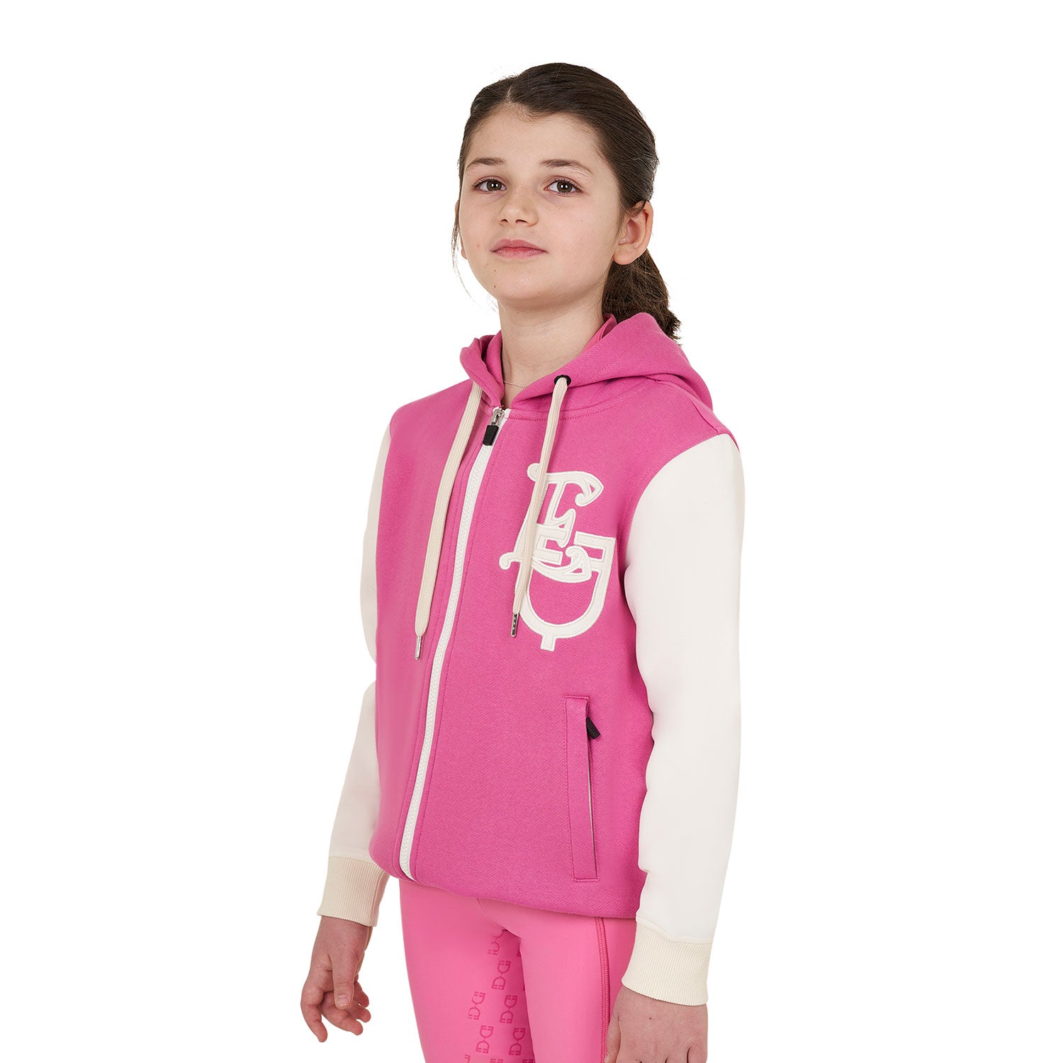 Equestro girl's eq bicolor hoodie - Colore CHATEAU ROSE (17-2120)/ANTIQUE WHITE (11-0105)