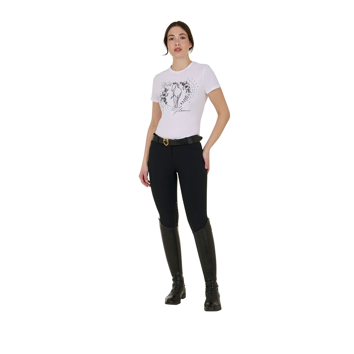 Equestro women's wild flower cotton t-shirt - Colore WHITE