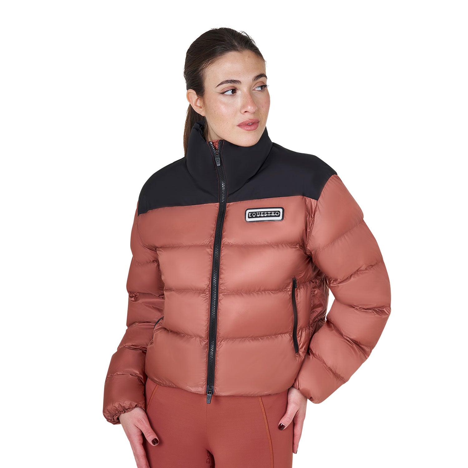 Equestro women's cropped stretch fabric jacket - Colore REDWOOD (18-1443)