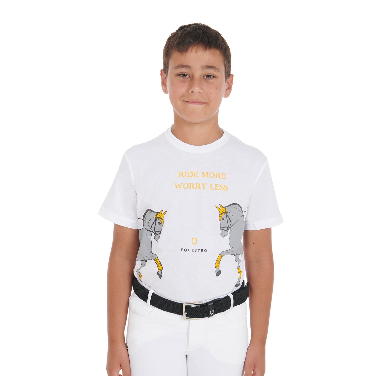 Equestro double dressage horse junior cotton t-shirt - Colore WHITE