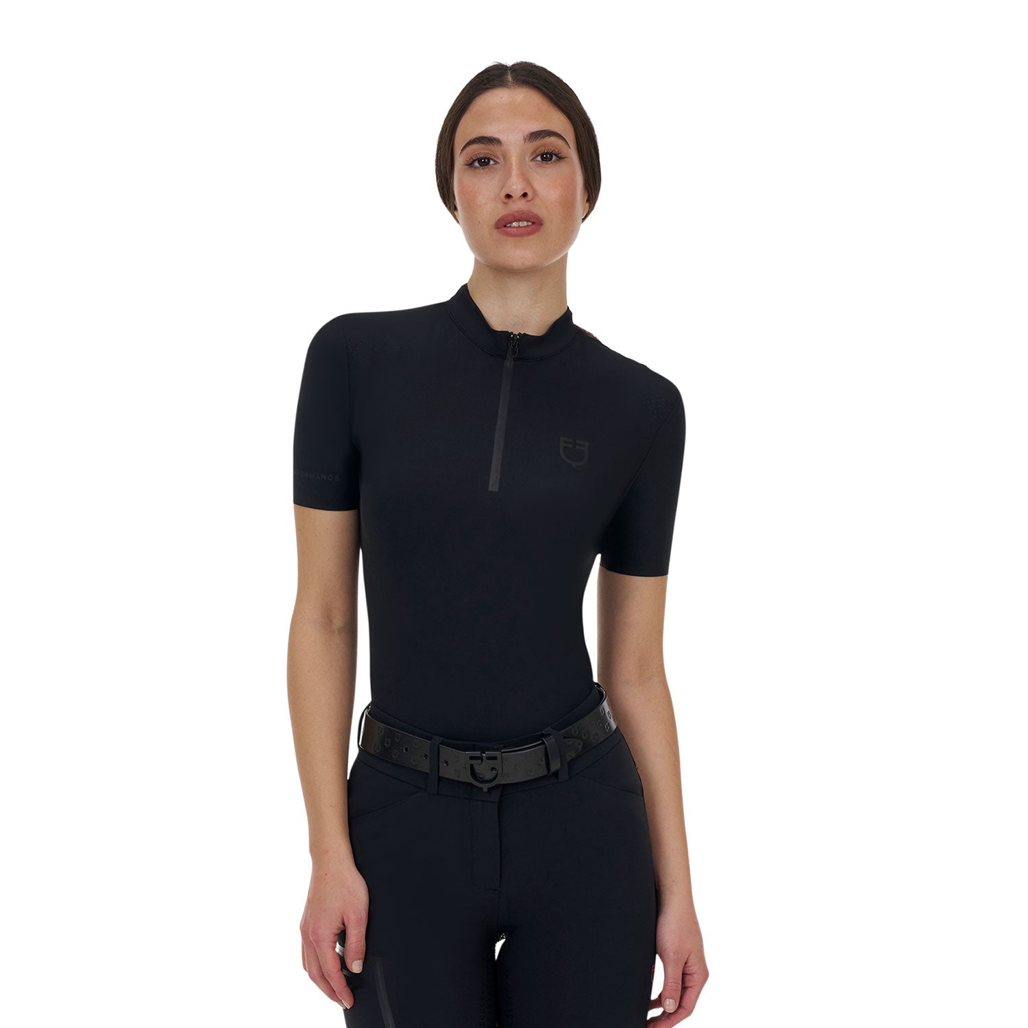 Equestro women's training ridertechnology polo shirt ss with zip - neutra