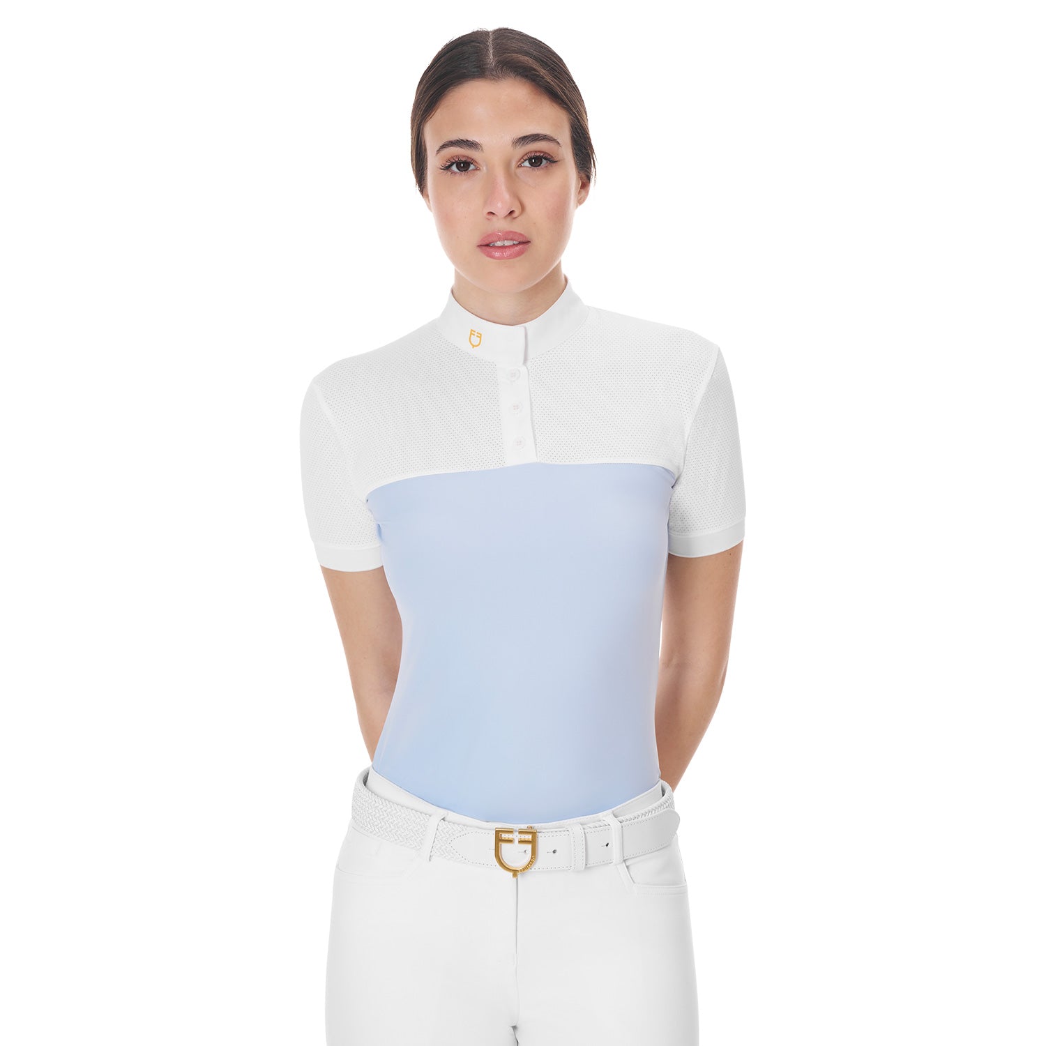 Equestro woman polo shirt ss buttons 1/2 mesh - neutra