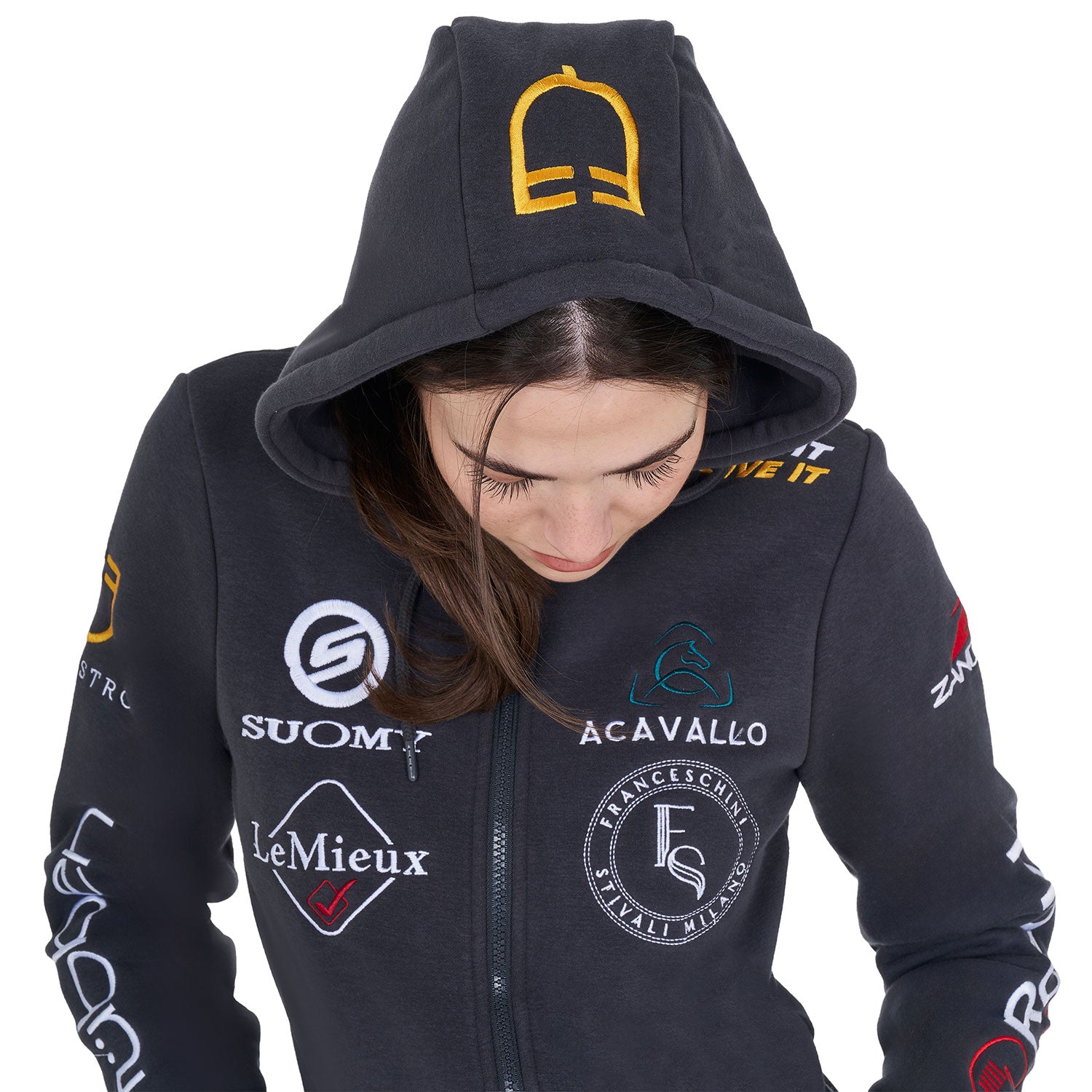 Equestro new style women's multilogo hoodie - Colore ASPHALT (19-0201)