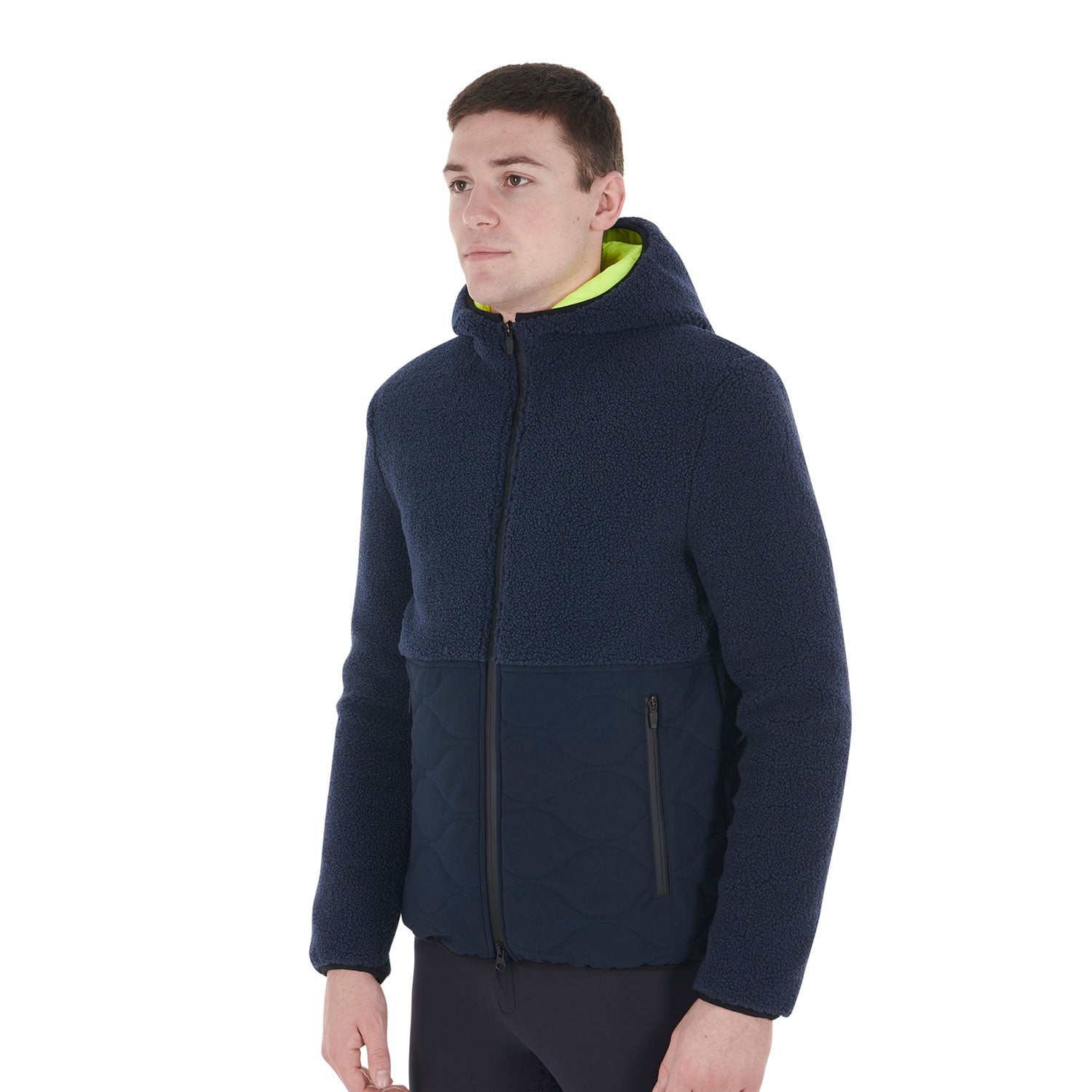 Equestro men's teddy + nylon full zip hybrid jacket with hood - Colore NAVY BLAZER (19-3923)