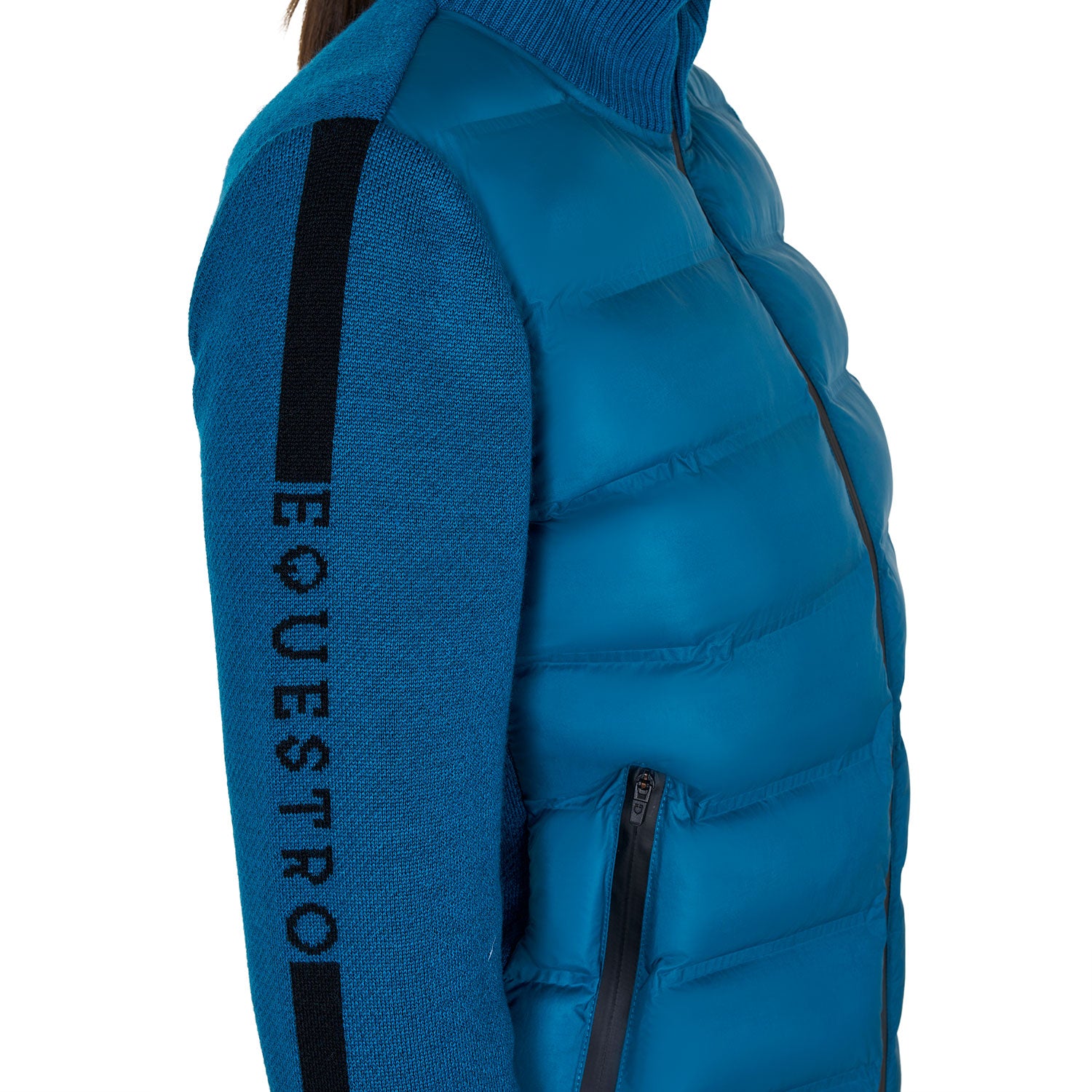 Equestro women's full zip hybrid nylon+ knit jacket - Colore BLUE CORAL (19-4526)