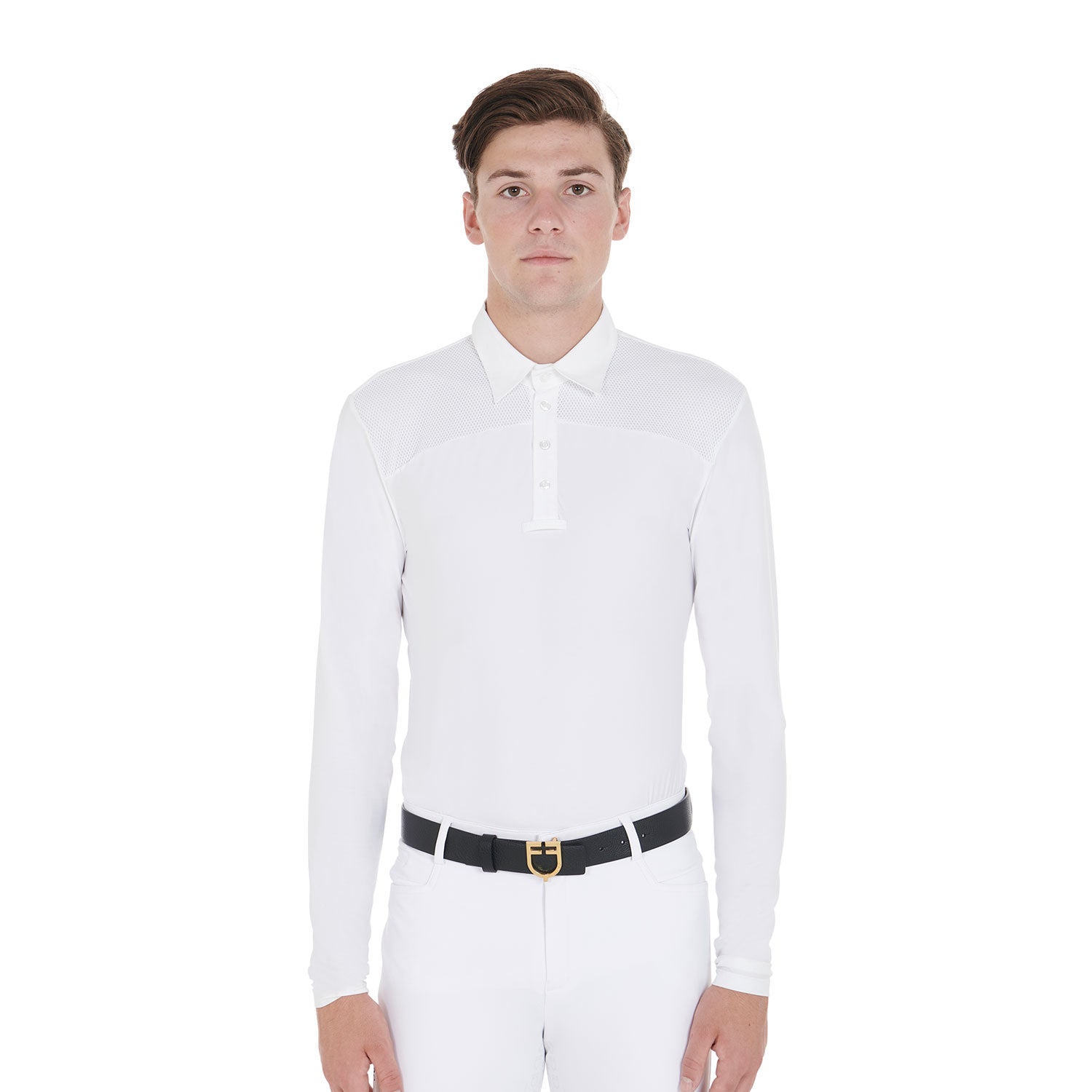 Equestro man competition jersey ls buttons polo - neutra