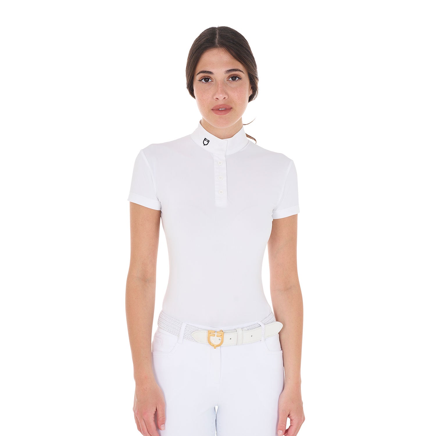 Equestro polo donna bottoni manica corta modello sally - neutra