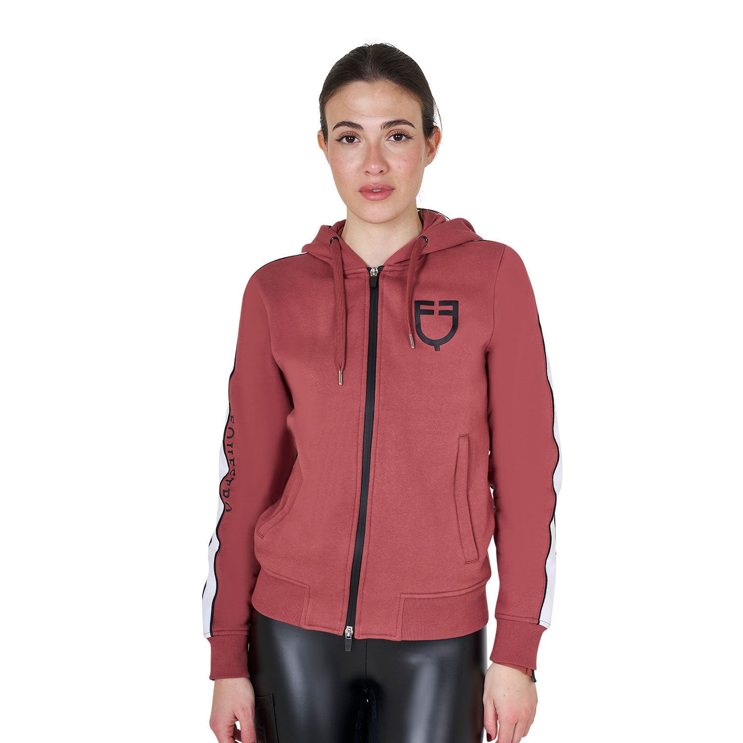Equestro women's cotton fleece hoodie zip - Colore REDWOOD (18-1443)