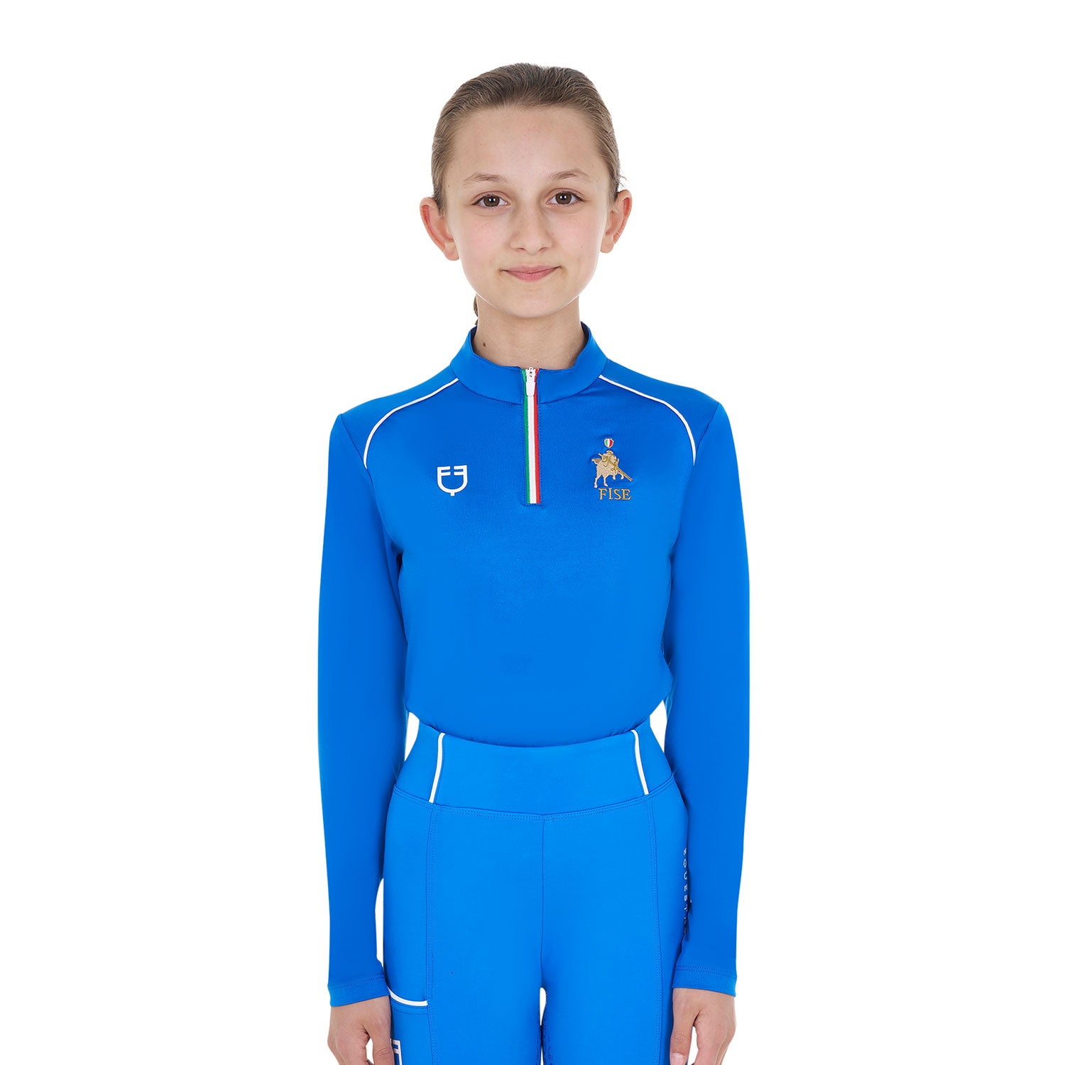 Equestro kid's technical training polo ls zip equestroxfise - neutra