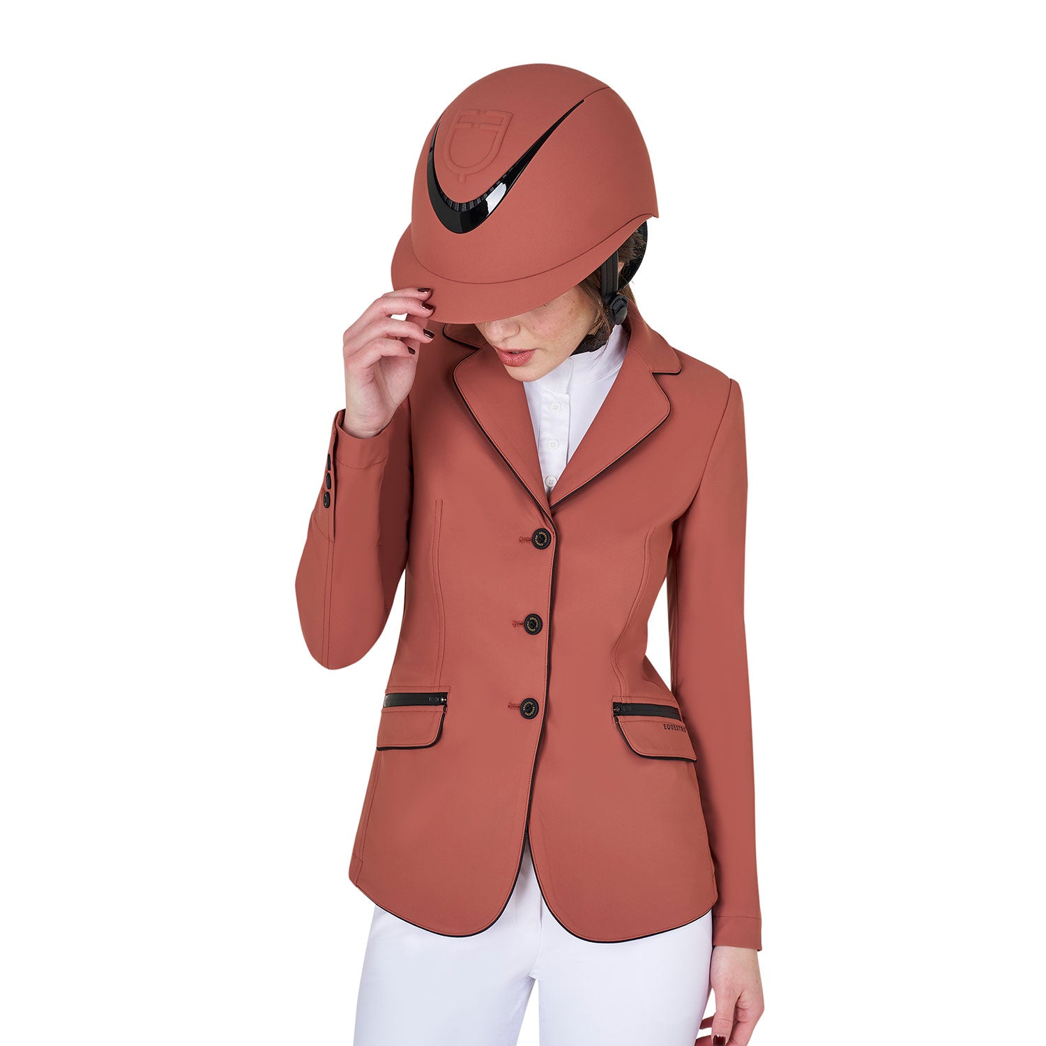 Equestro technical woman competition riding jacket tecno stretch - Colore REDWOOD (18-1443)