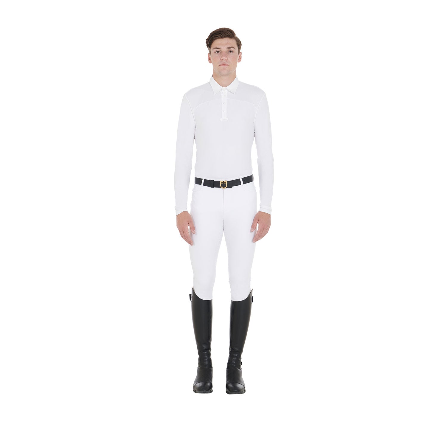 Equestro man competition jersey ls buttons polo - Colore WHITE/WHITE