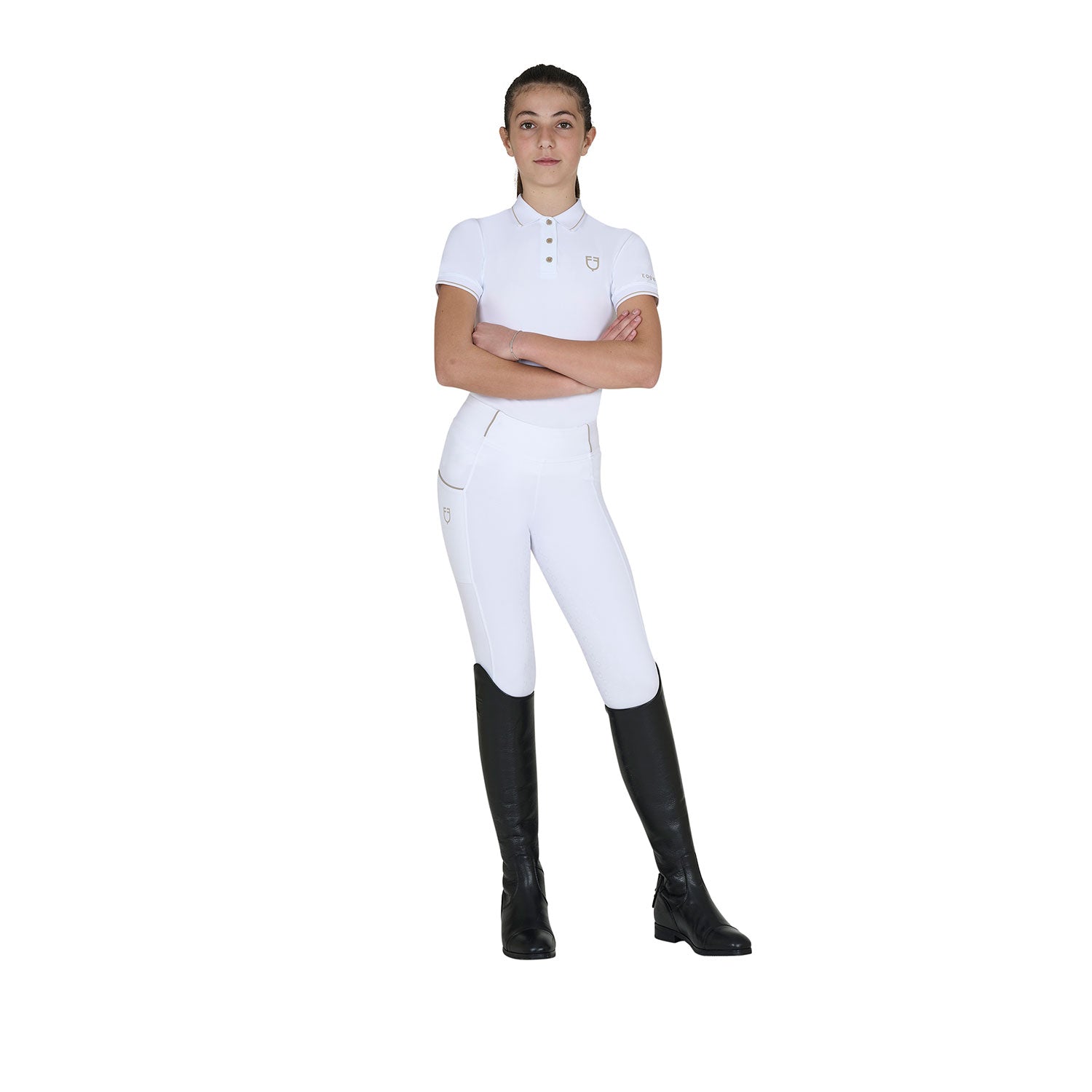 Equestro technical junior training polo - Colore WHITE/OXFORD TAN (15-1306)