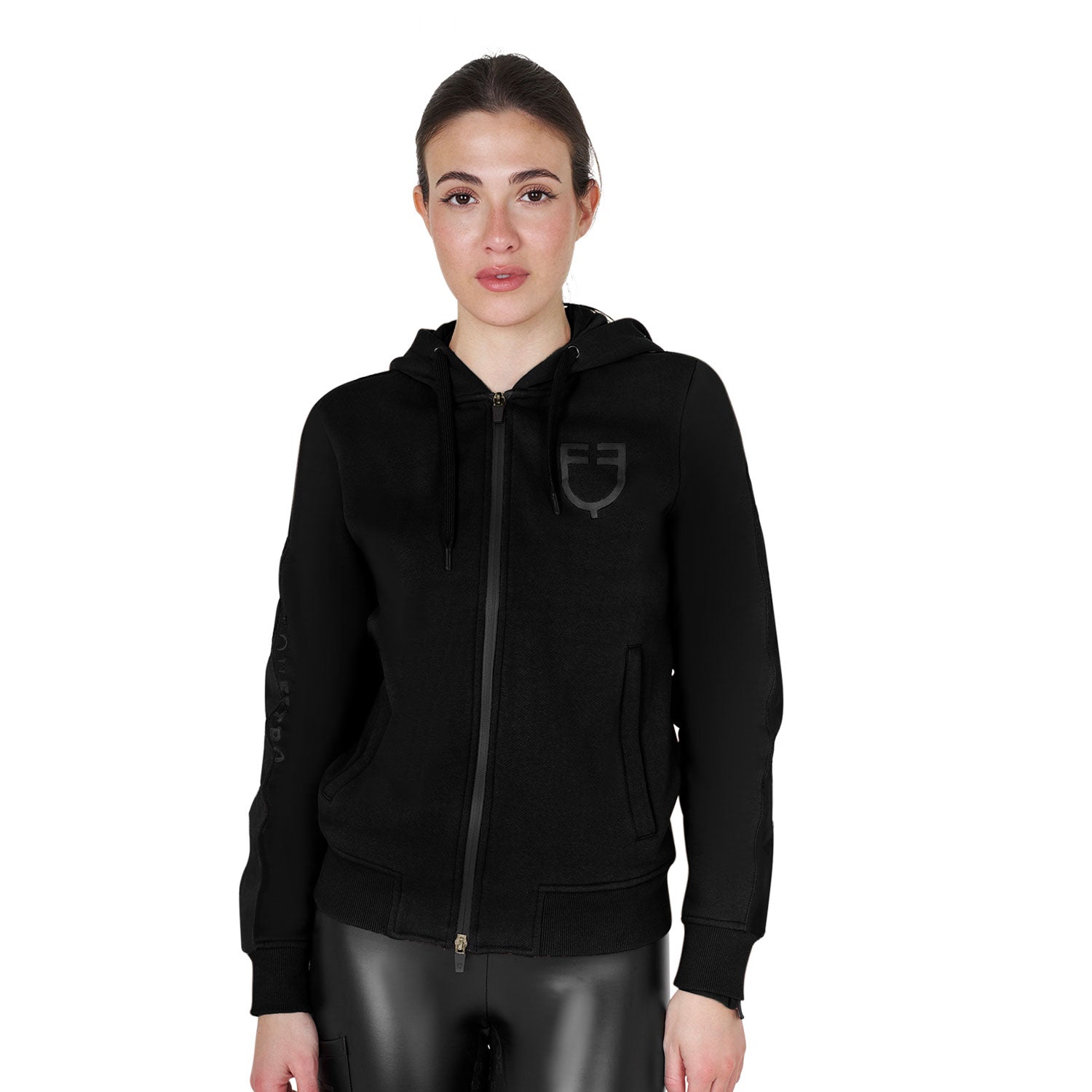 Equestro women's cotton fleece hoodie zip - Colore TOTAL BLACK