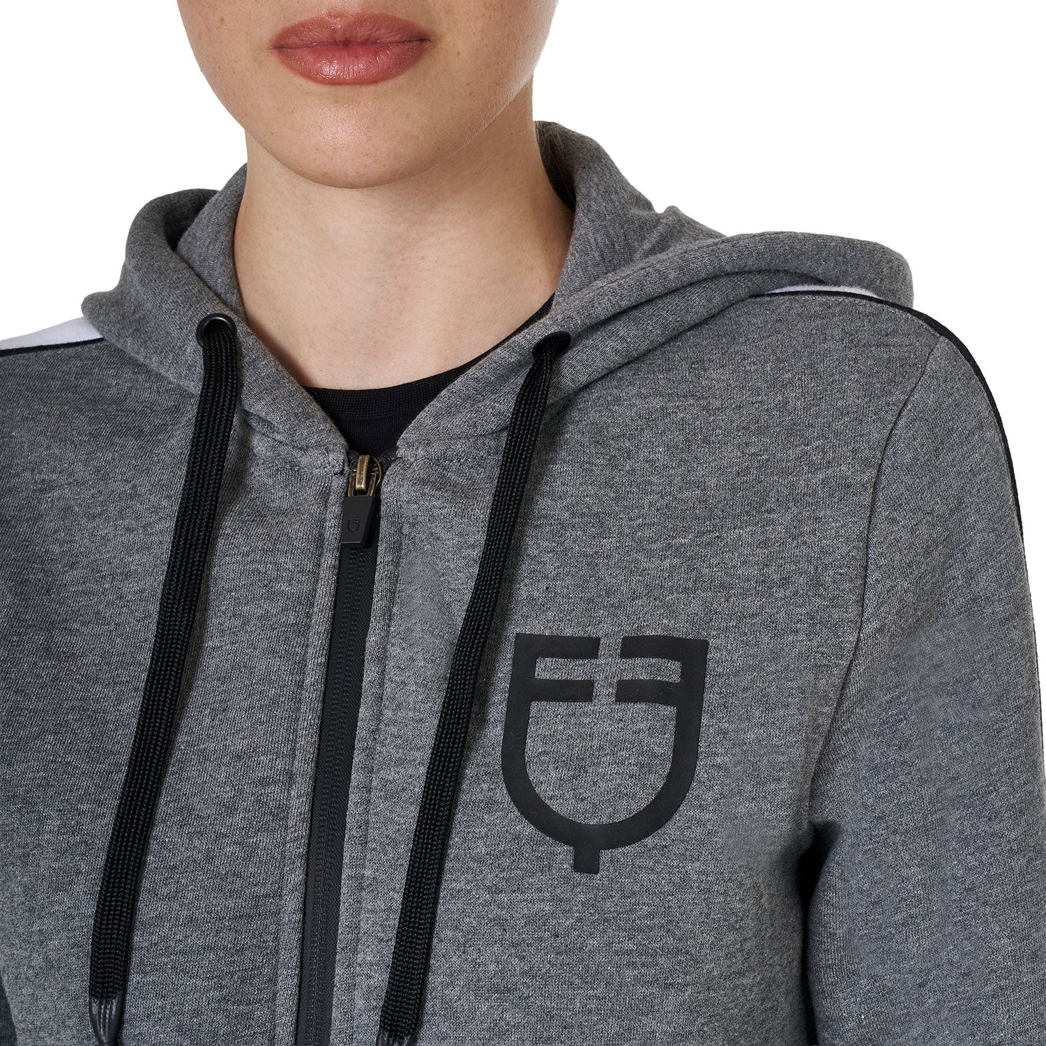 Equestro women's cotton fleece hoodie zip - Colore GREY MELANGE