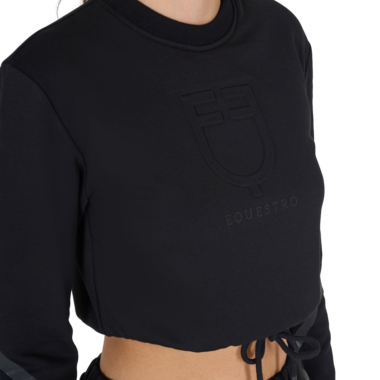Equestro women's cropped roundneck sweatshirt - Colore BLACK