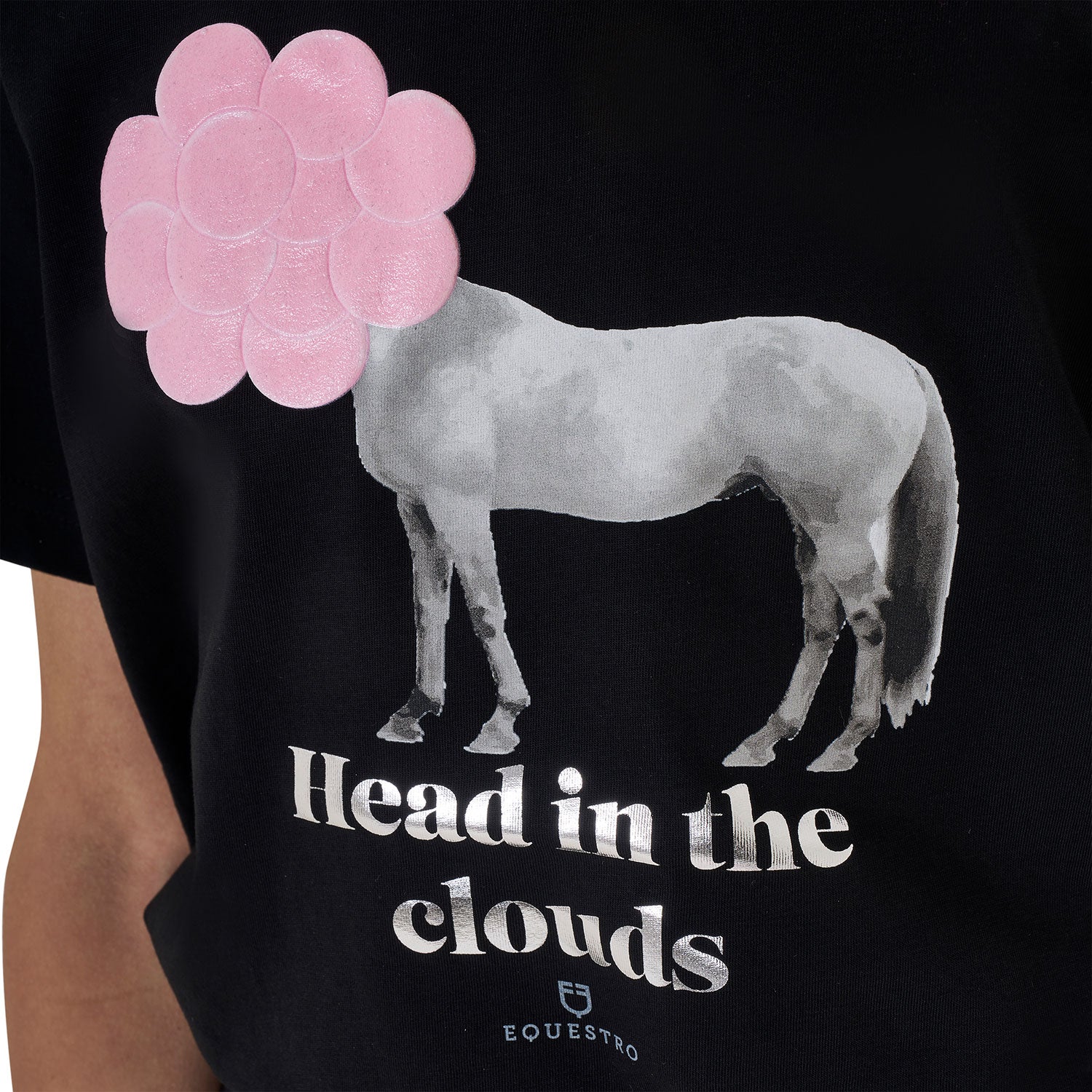 Equestro girl's head in the clouds cotton t-shirt - Colore BLACK