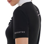 Equestro women's strass ruches polo shirt ss zip - Colore BLACK/ BALLERINA (13-2807)