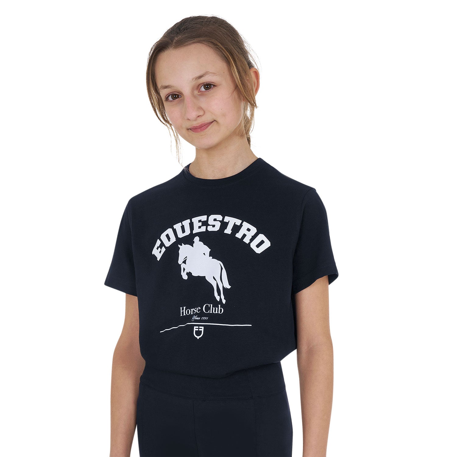 Equestro girl's equestro jumping horse club cotton t-shirt - Colore NAVY