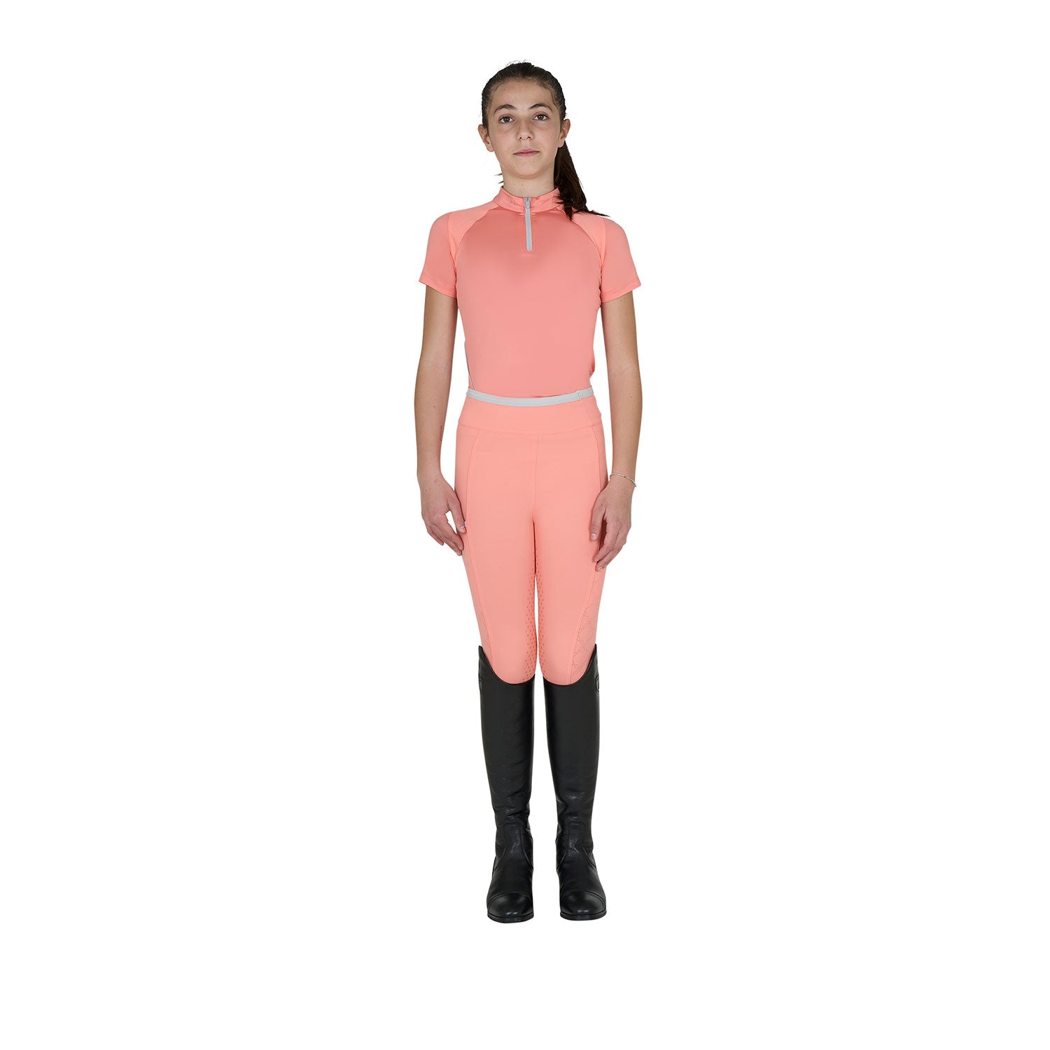 Equestro junior technical training polo ss zip - Colore DESERT FLOWER (15-1435)/HARBOR MIST (14-4202)