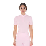 Equestro women's pearl training polo shirt ss zip - neutra