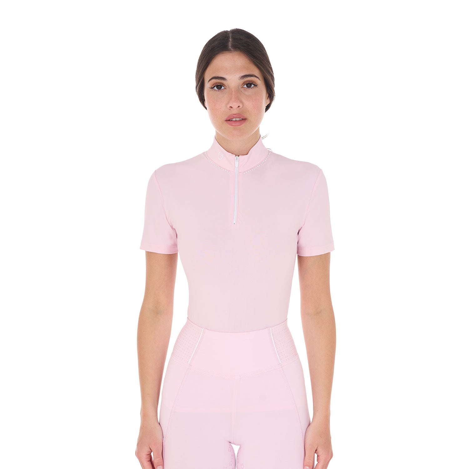 Equestro women's pearl training polo shirt ss zip - neutra