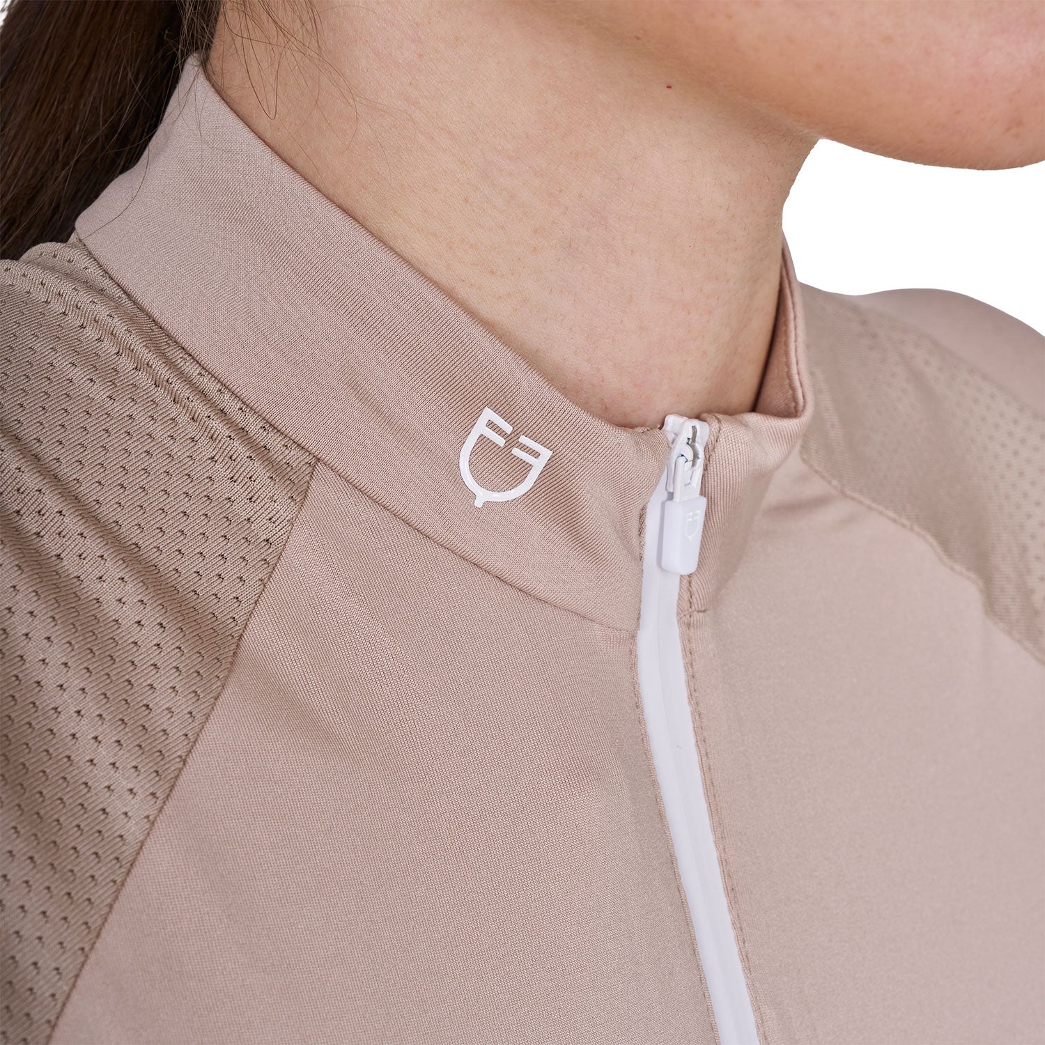 Equestro woman technical training polo ss zip - Colore OXFORD TAN (15-1306)