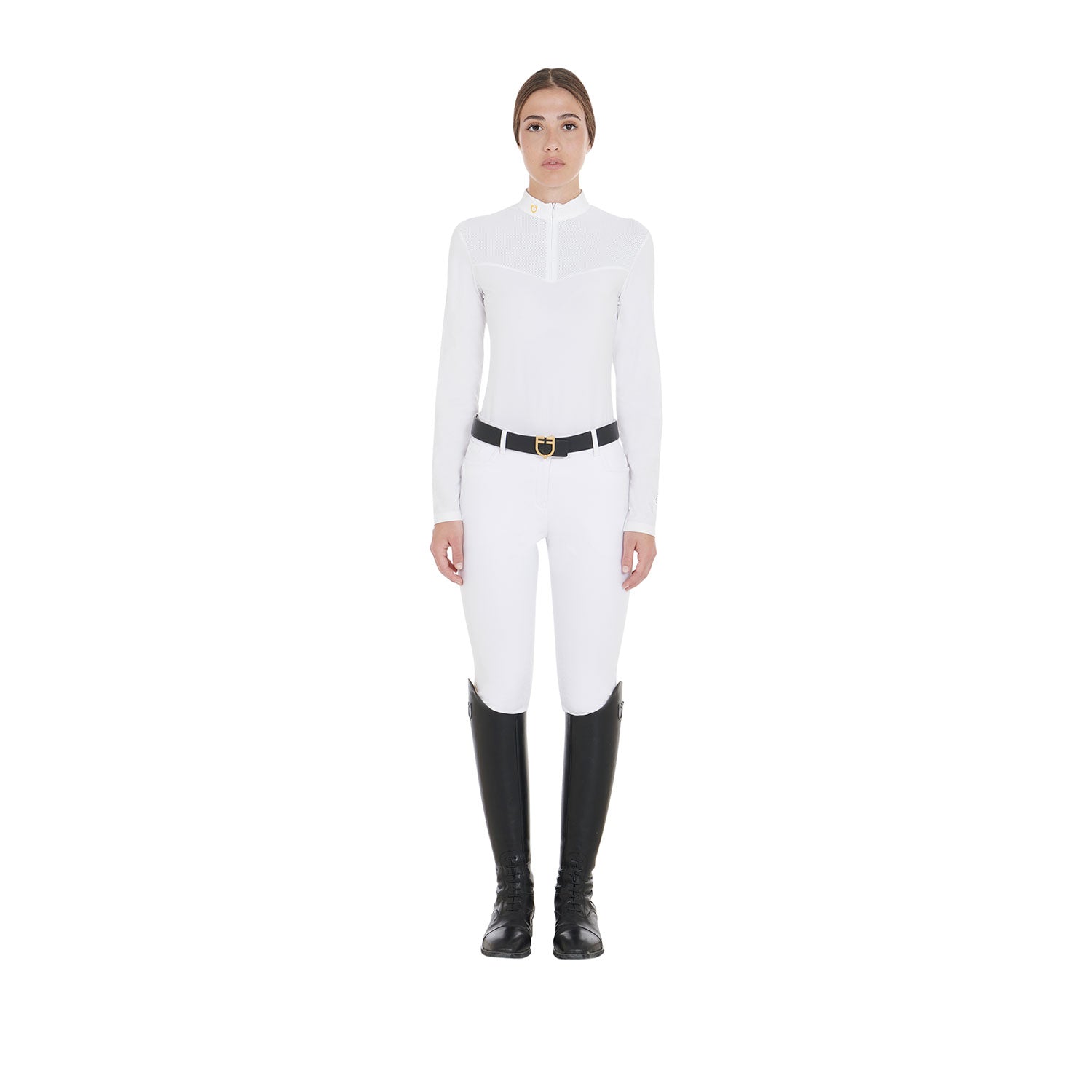 Equestro woman competition ls zip shirt 1/2 mesh - Colore WHITE