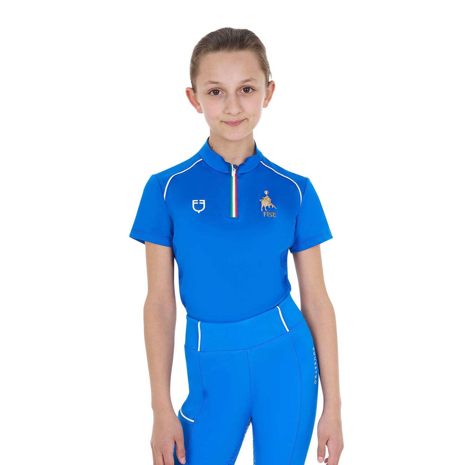Equestro kid's technical training polo ss zip equestroxfise - neutra