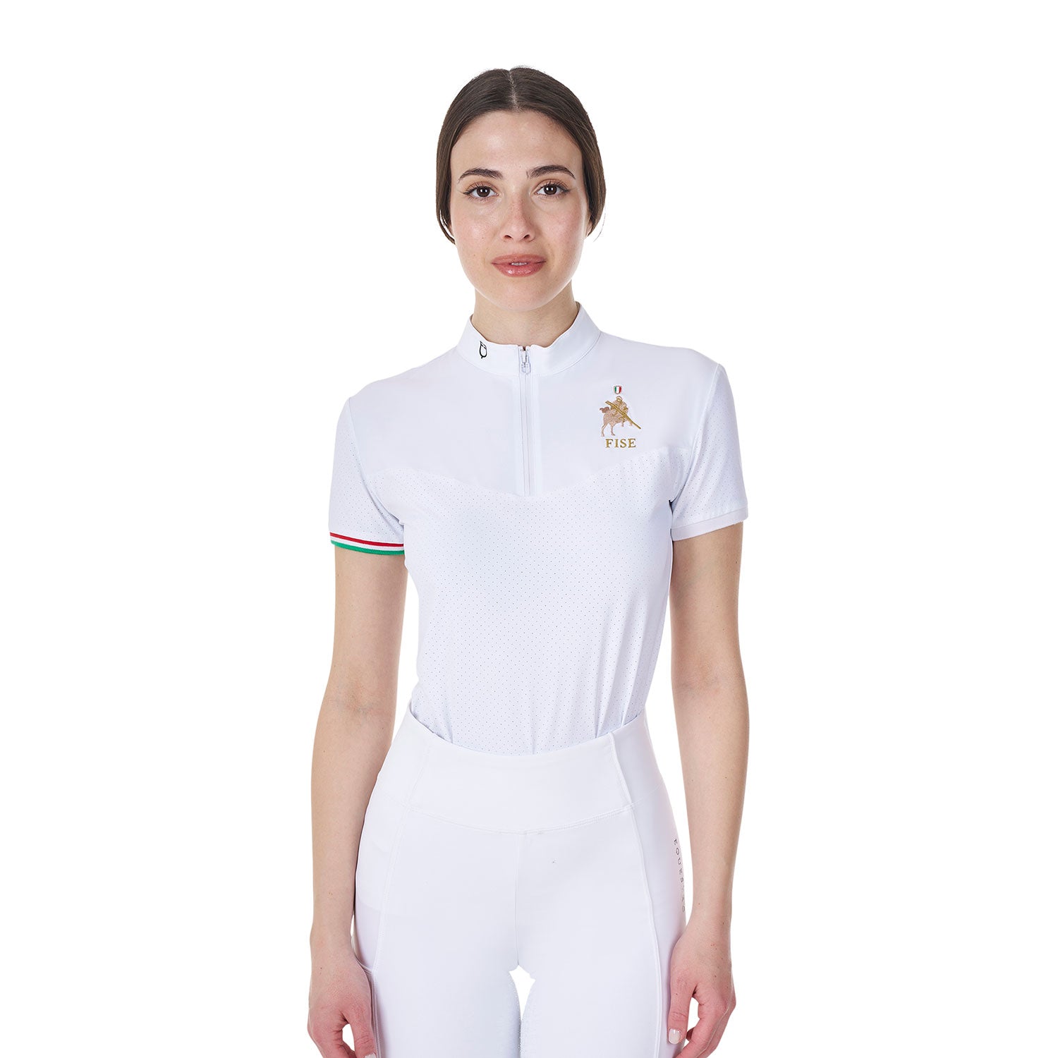 Equestro women's competition polo ss flag zip equestroxfise - neutra