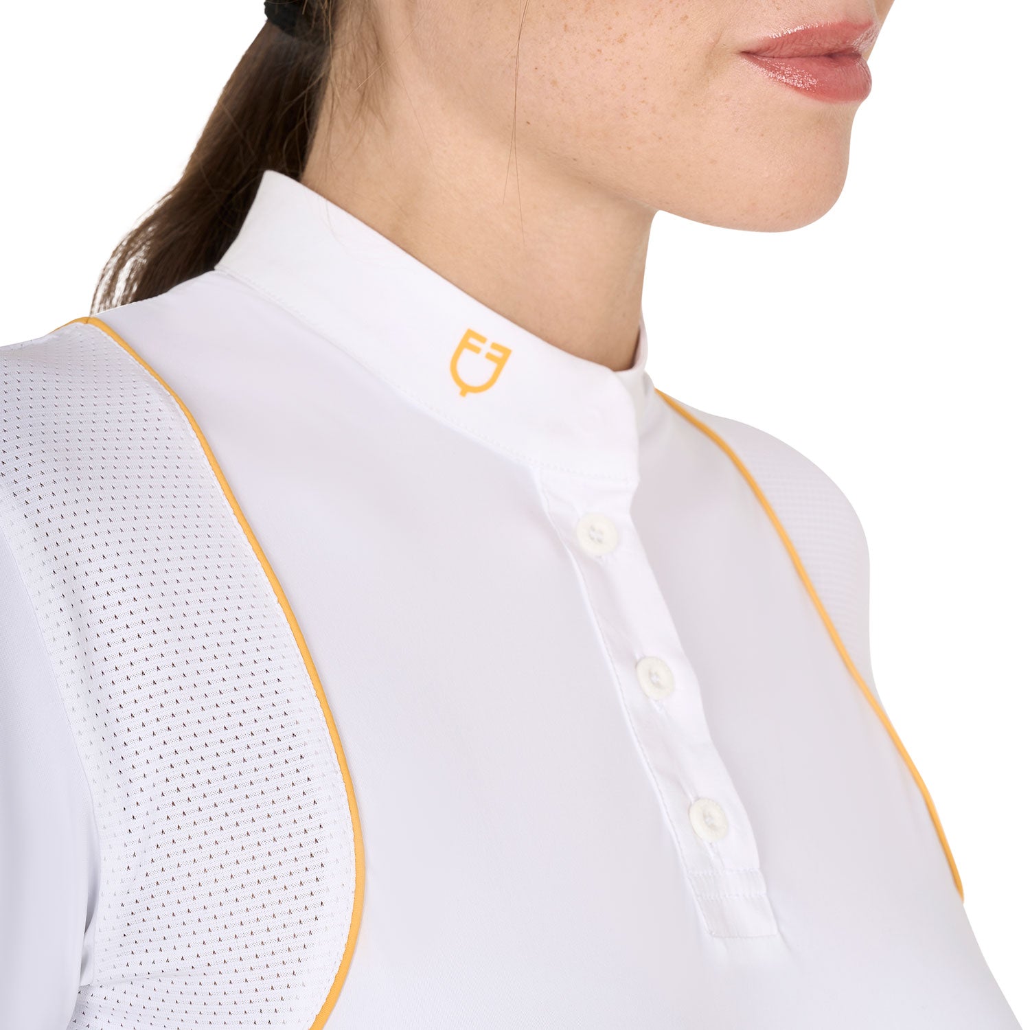 Equestro women's competition polo shirt ss buttons - Colore WHITE/YELLOW