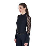 Equestro women's black label collection training lace polo shirt ls zip - Colore BLACK