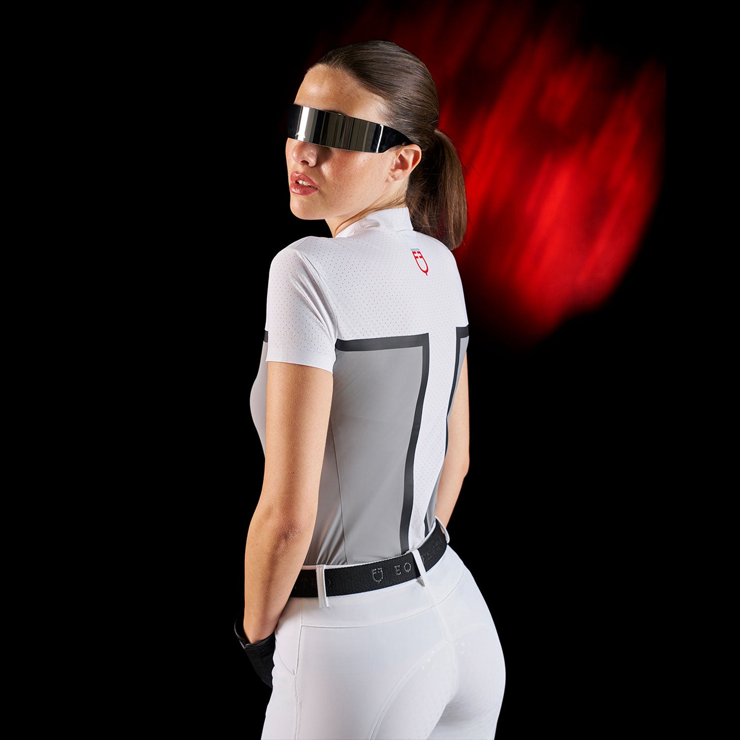 Equestro women's competition ridertechnology polo shirt ss with zip - Colore WHITE/MOCKINGBIRD (18-4015)