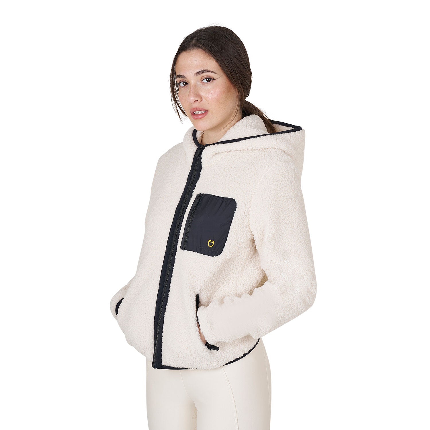 Equestro woman teddy full zip jacket with hood - Colore ANTIQUE WHITE (11-0105)