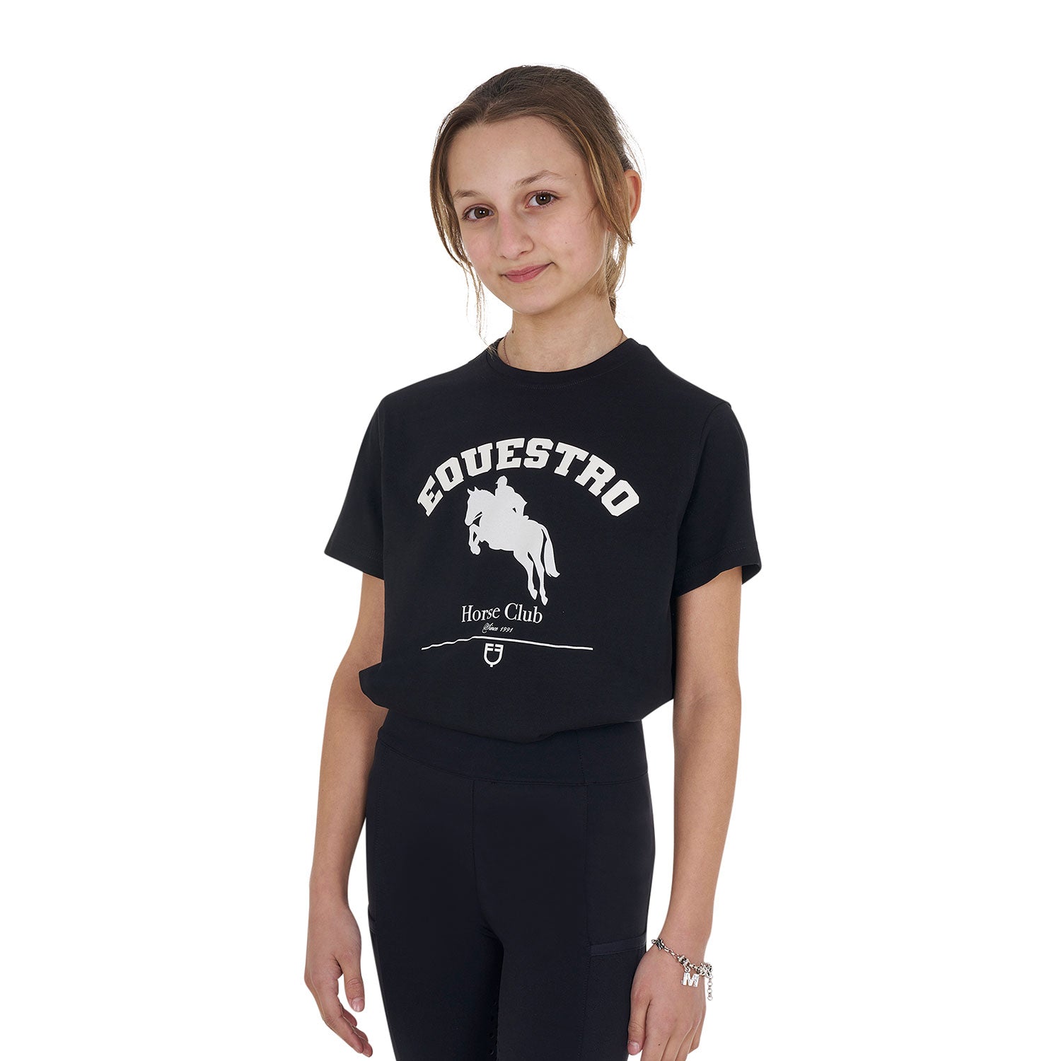 Equestro girl's equestro jumping horse club cotton t-shirt - Colore BLACK