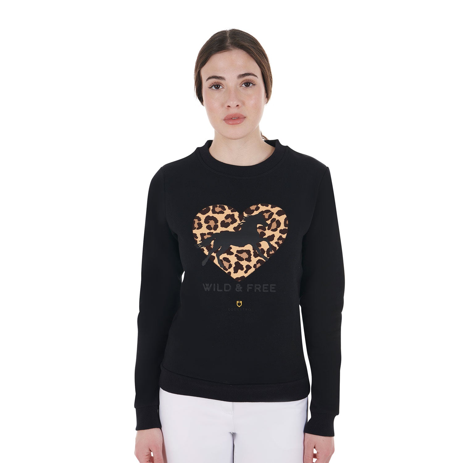 Equestro women's wild & free cotton fleece roundneck sweatshirt - neutra
