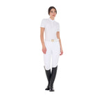 Equestro women's perforated competition polo shirt ss zip - Colore WHITE/HONEYSUCKLE (18-2120)