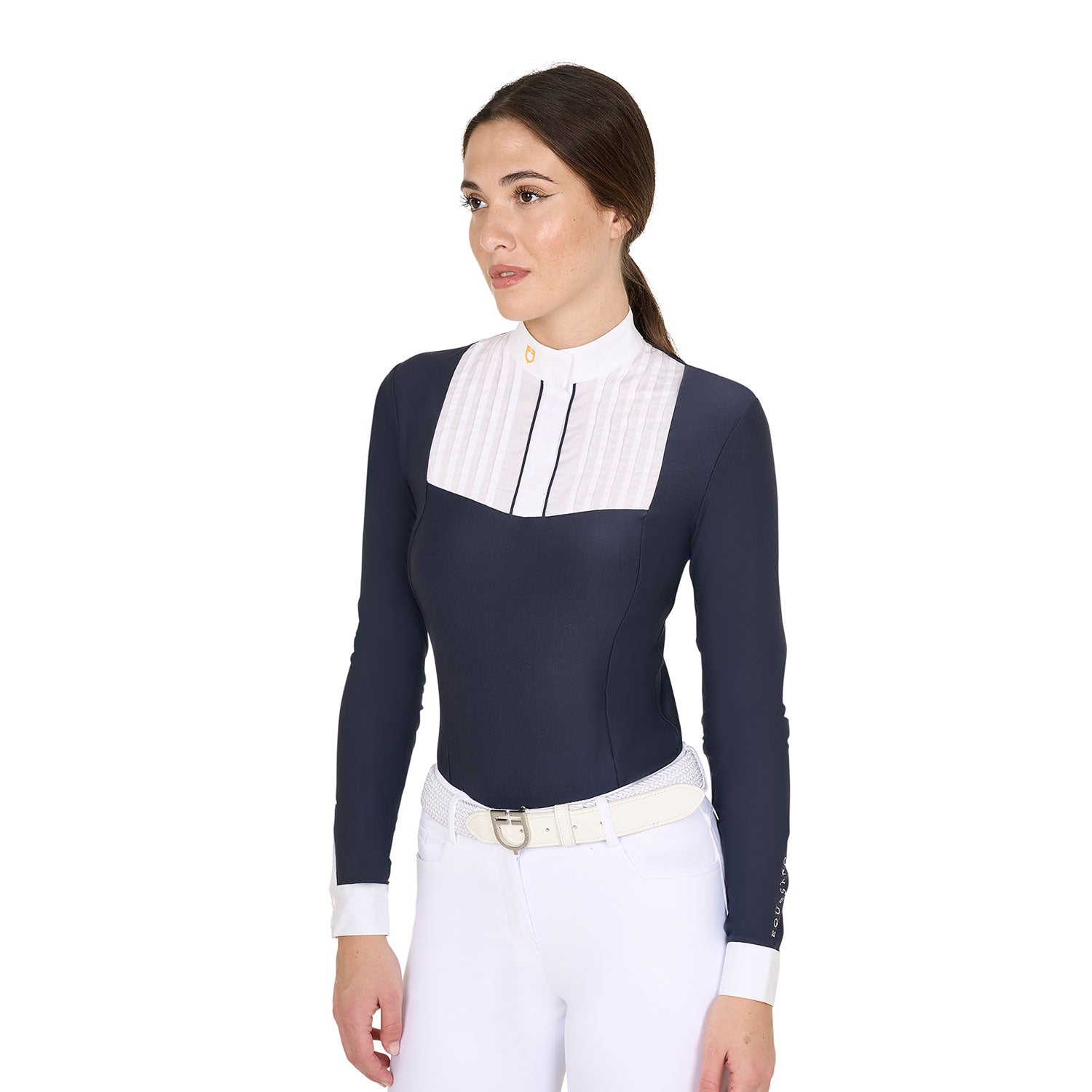 Equestro woman competition ls buttons shirt 1/2 cotton - Colore NAVY