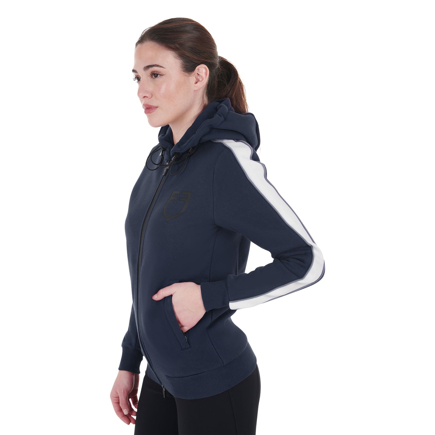 Equestro women's cotton fleece hoodie zip - Colore NAVY BLAZER (19-3923)