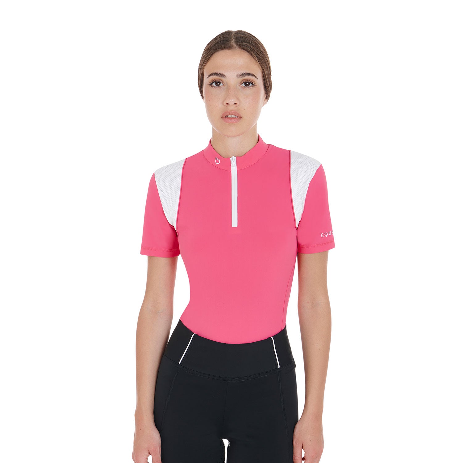 Equestro women's training polo shirt ss zip - neutra