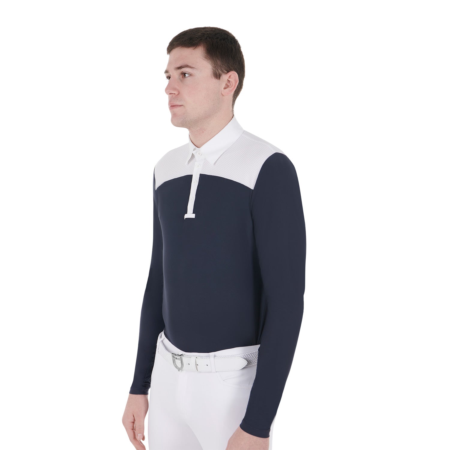 Equestro man competition jersey ls buttons polo - Colore WHITE/NAVY