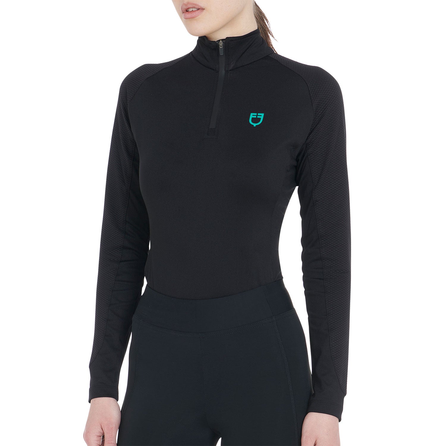 Equestro base layer donna equestro in tessuto tecnico - Colore BLACK/EMERALD 333C
