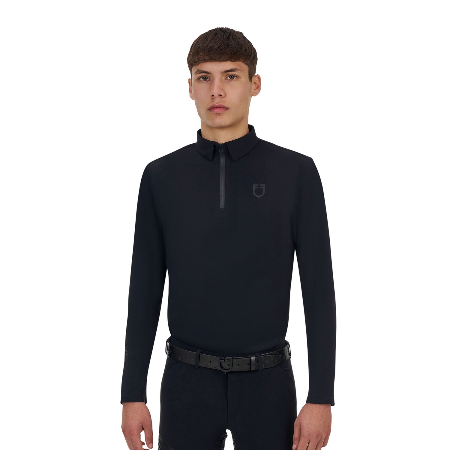 Equestro men's training ridertechnology polo shirt ls with zip - neutra