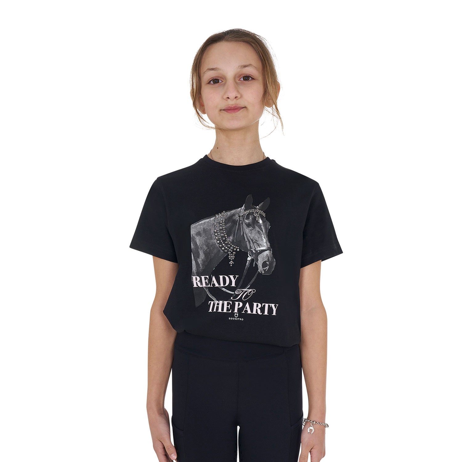 Equestro girl's ready to the party cotton t-shirt - neutra